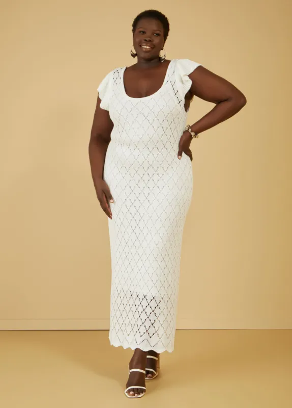 Ruffled Crochet Knit Maxi Dress sold by Ashley Stewart