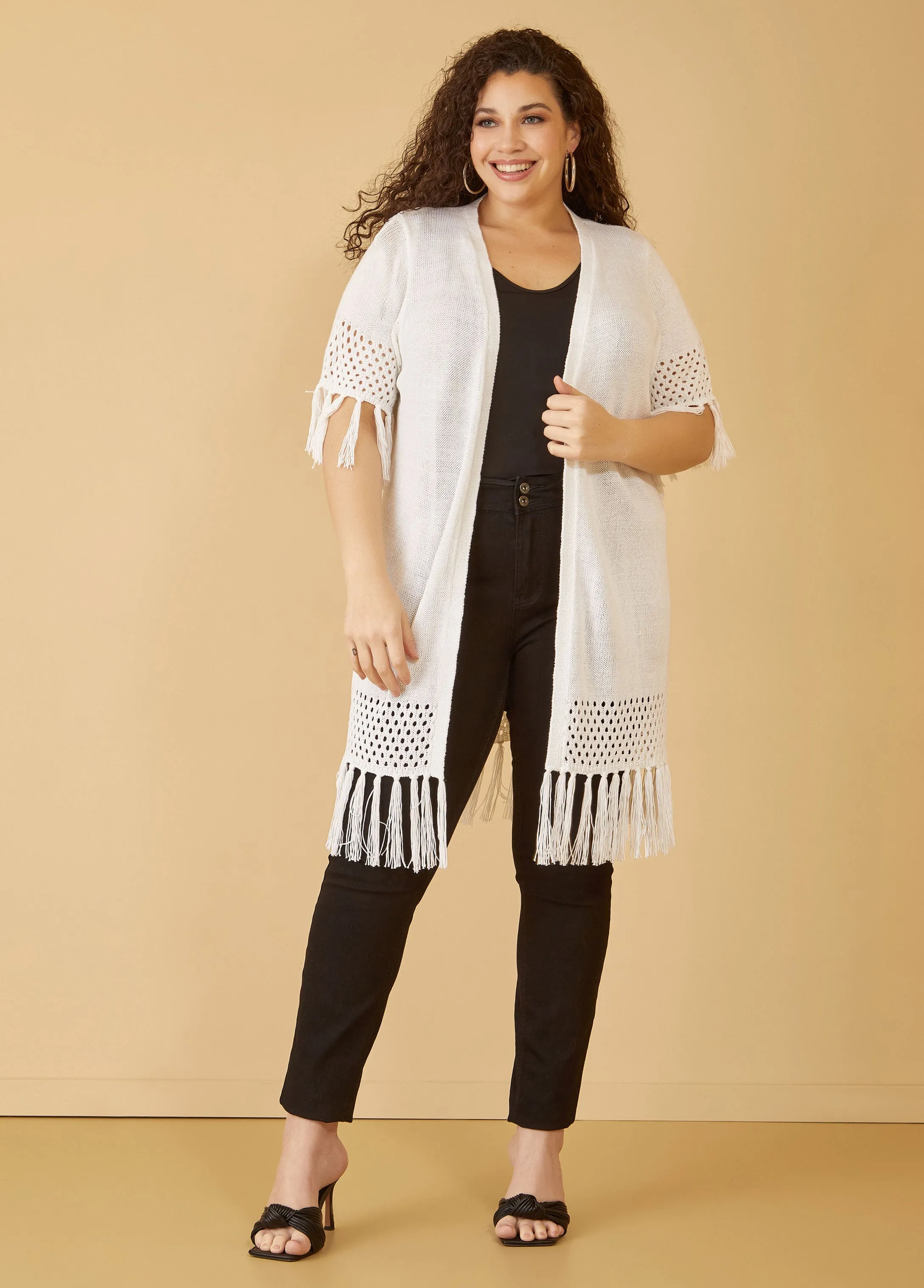 Fringed Crocheted Cardigan sold by Ashley Stewart