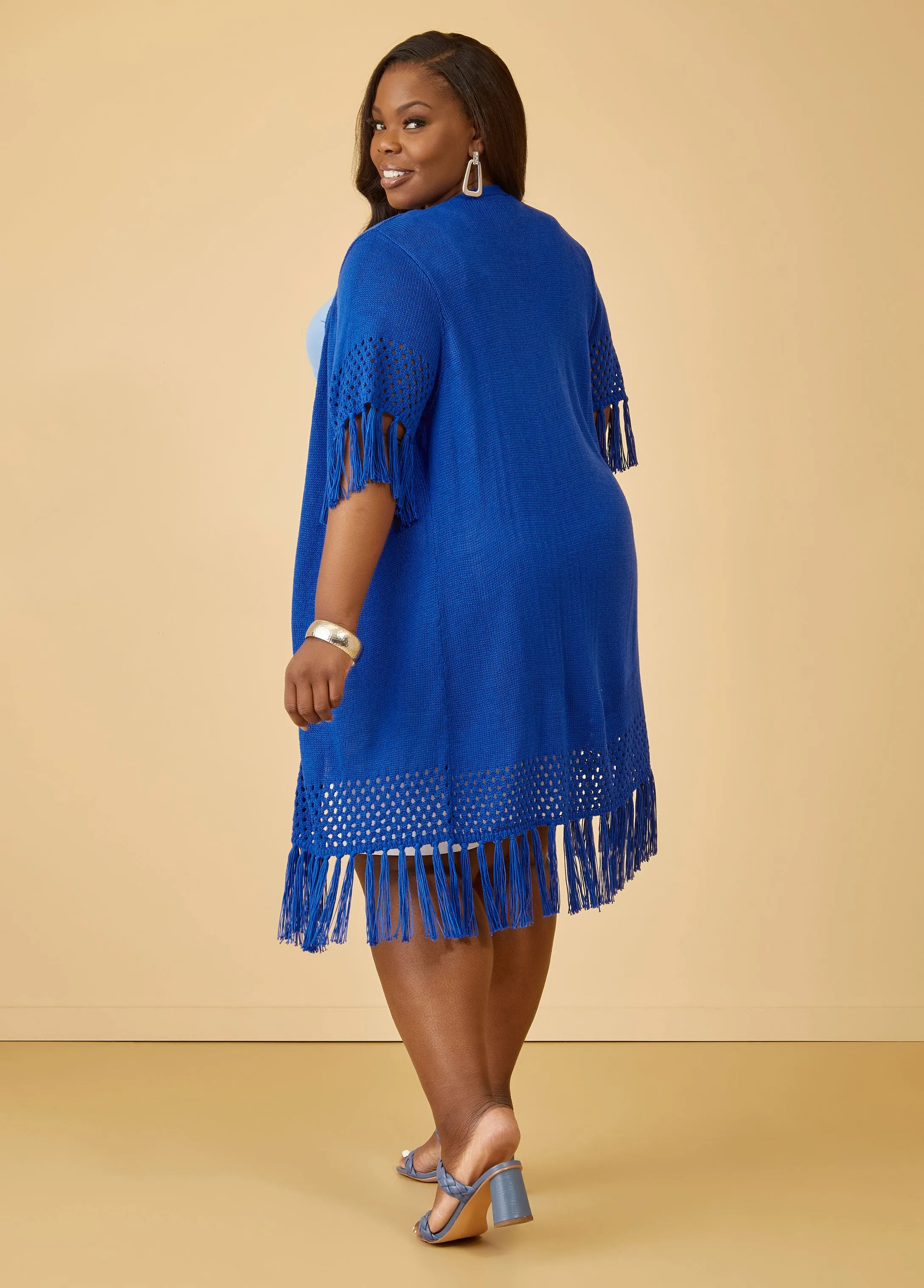 Fringed Crocheted Cardigan sold by Ashley Stewart product image thumbnail 5