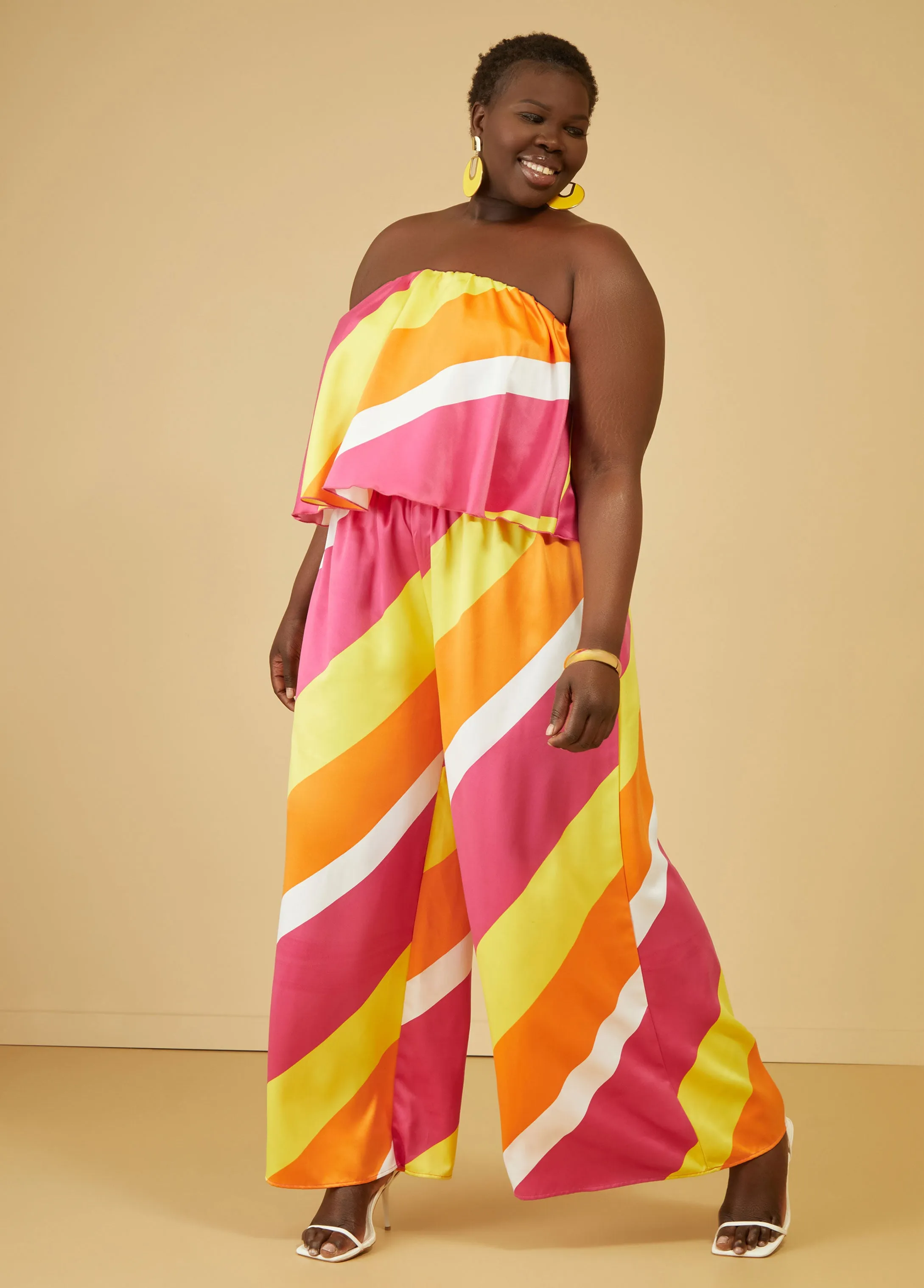 Strapless Striped Satin Jumpsuit sold by Ashley Stewart product image thumbnail 4