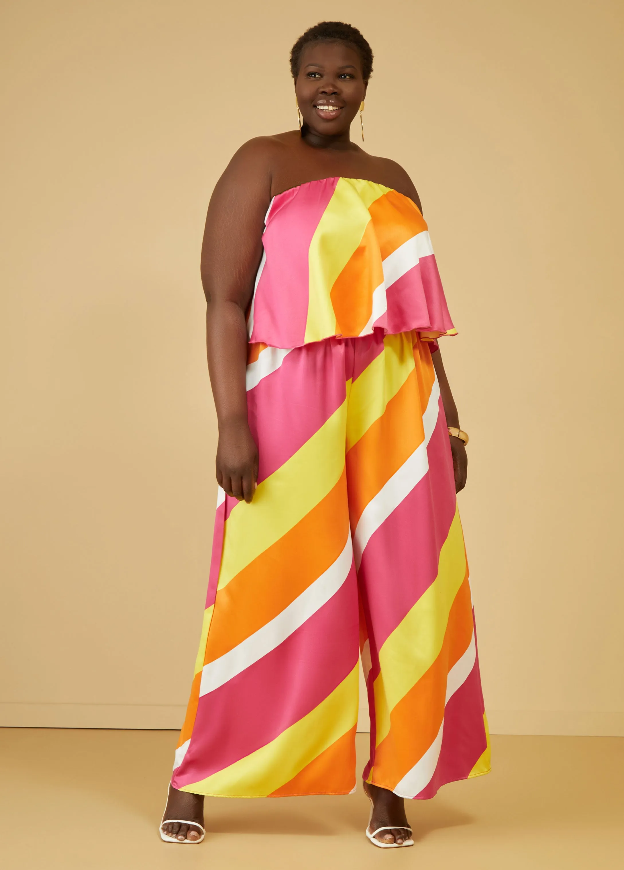 Strapless Striped Satin Jumpsuit sold by Ashley Stewart