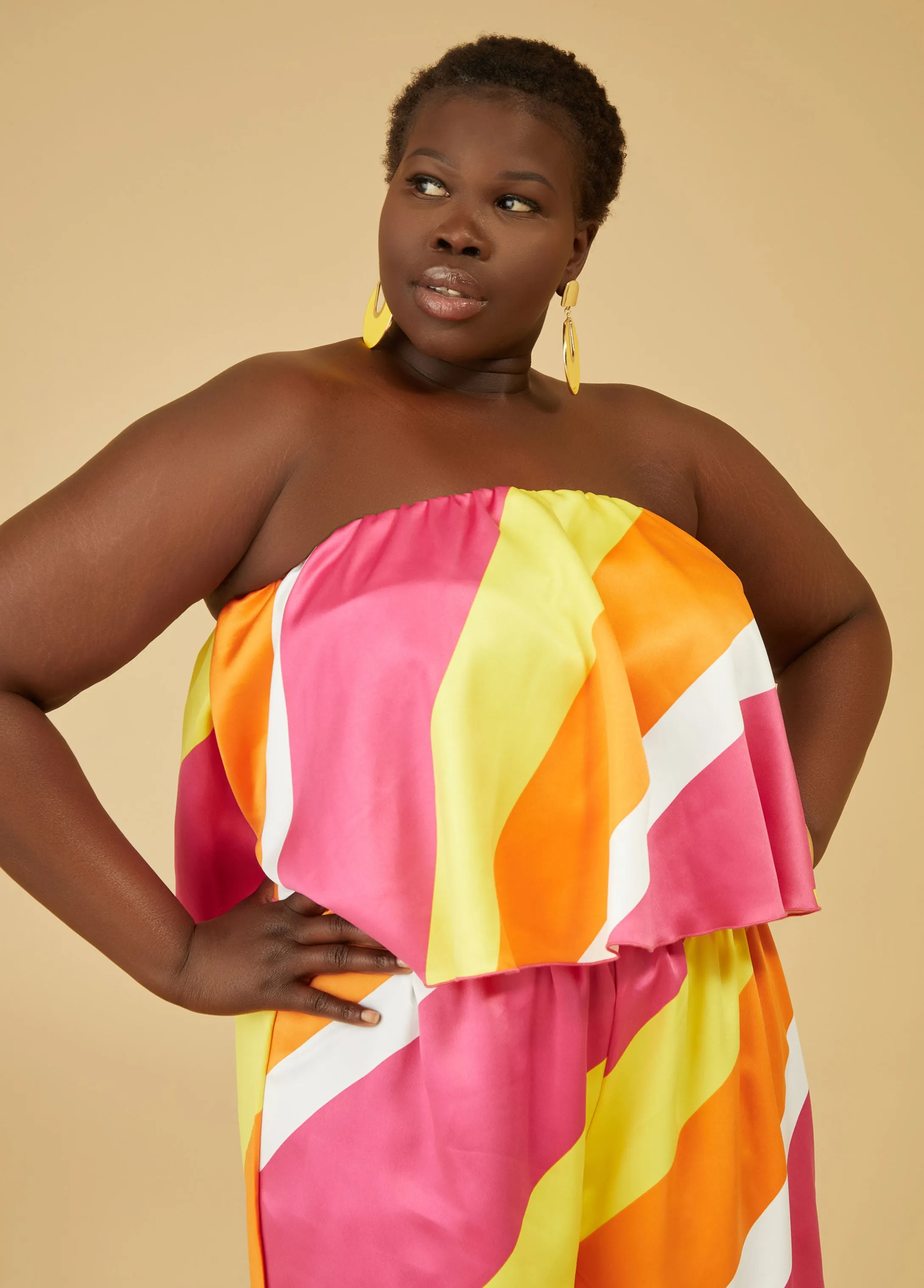 Strapless Striped Satin Jumpsuit sold by Ashley Stewart product image thumbnail 3