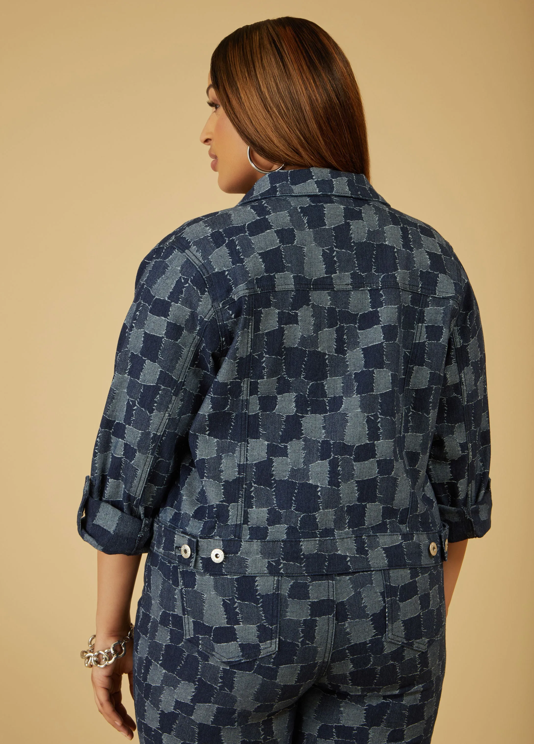 Patchwork Cropped Denim Jacket sold by Ashley Stewart product image thumbnail 2
