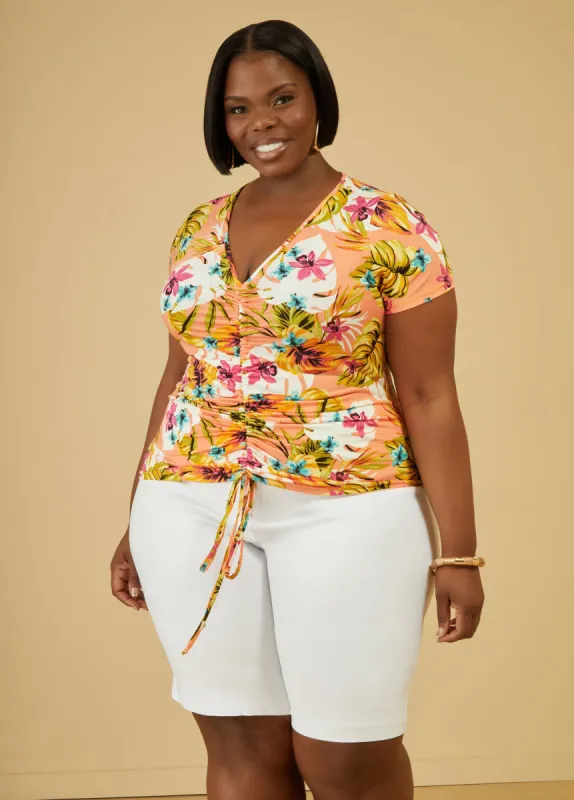 Floral Drawstring Knit Top sold by Ashley Stewart
