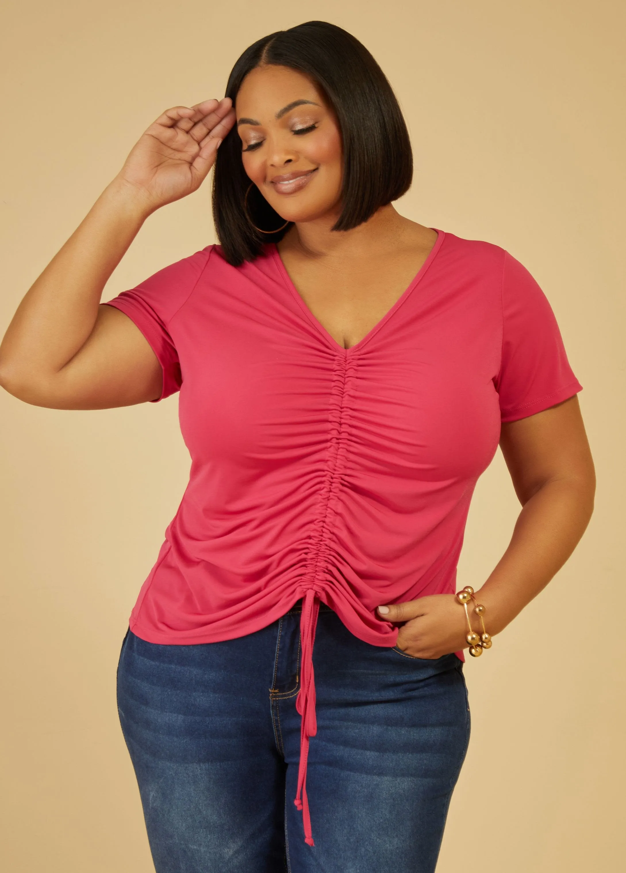 Drawstring Knit Top sold by Ashley Stewart product image thumbnail 5