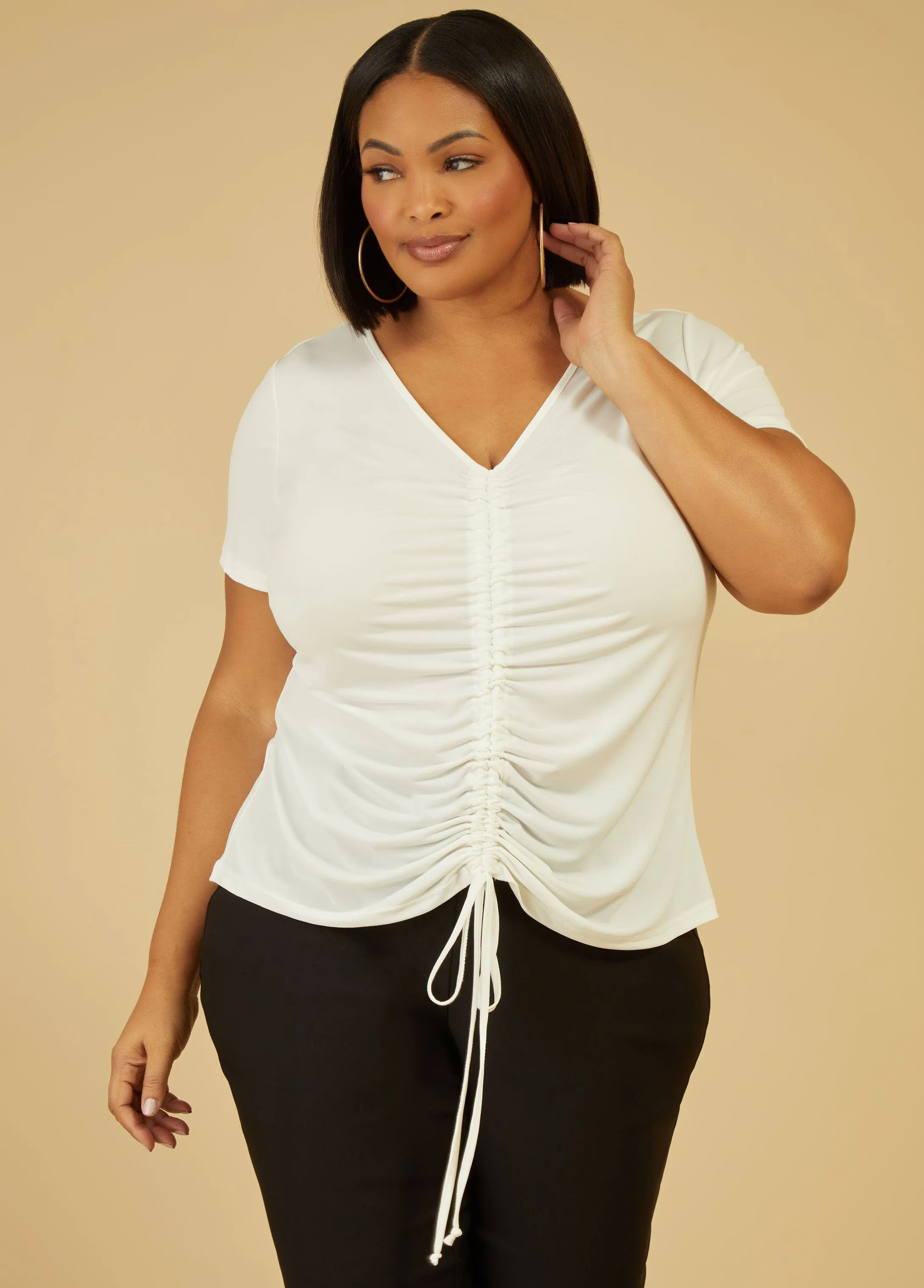 Drawstring Knit Top sold by Ashley Stewart product image thumbnail 3