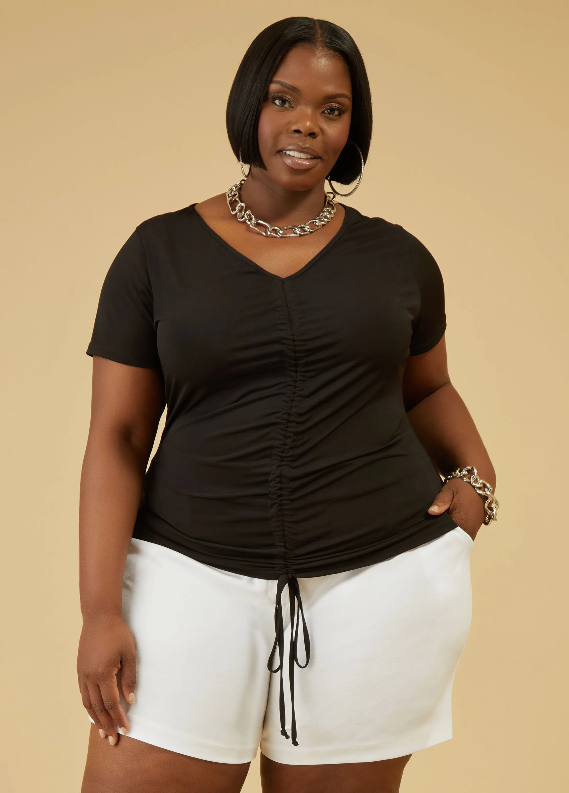 Drawstring Knit Top sold by Ashley Stewart