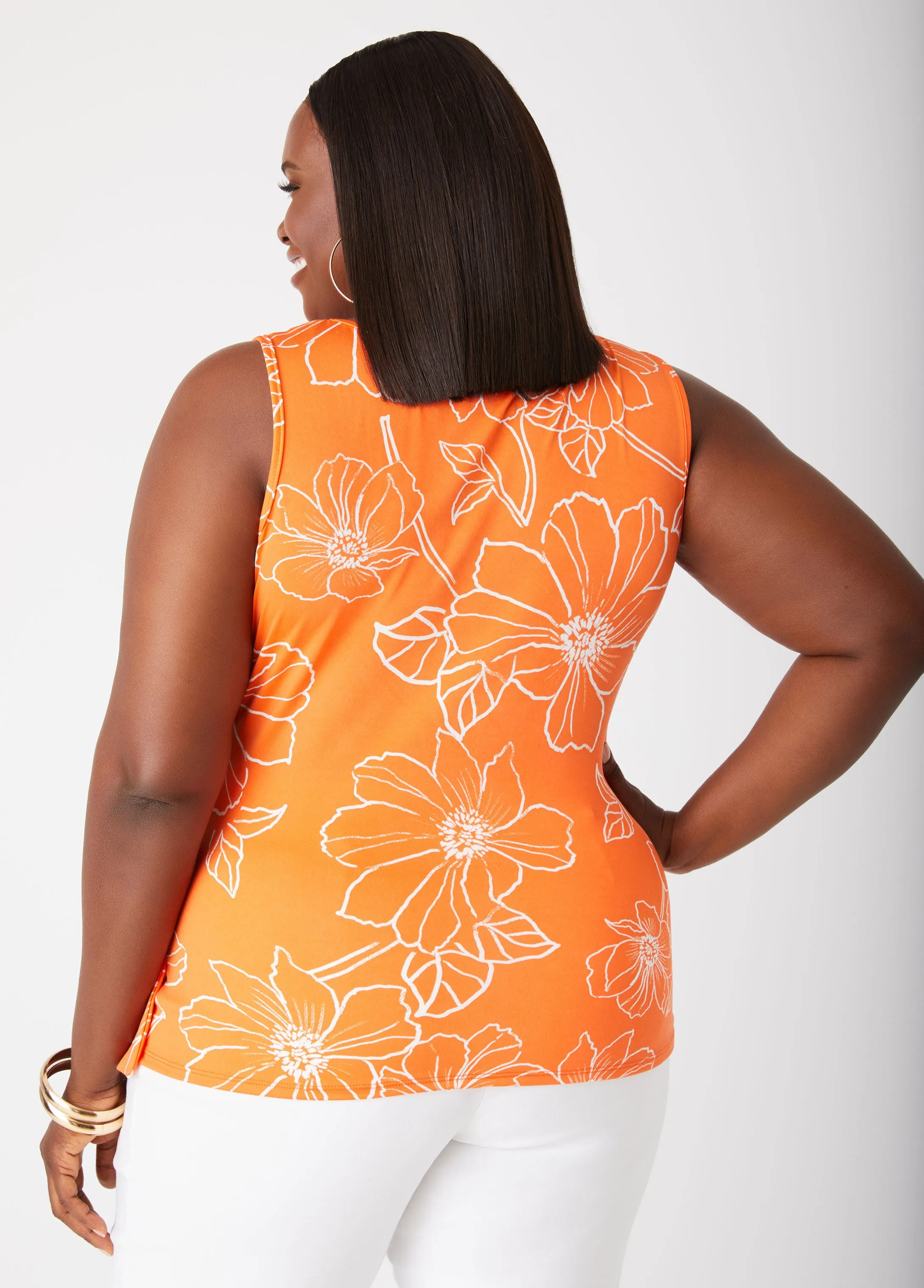 Tie Detailed Floral Print Tank sold by Ashley Stewart product image thumbnail 2