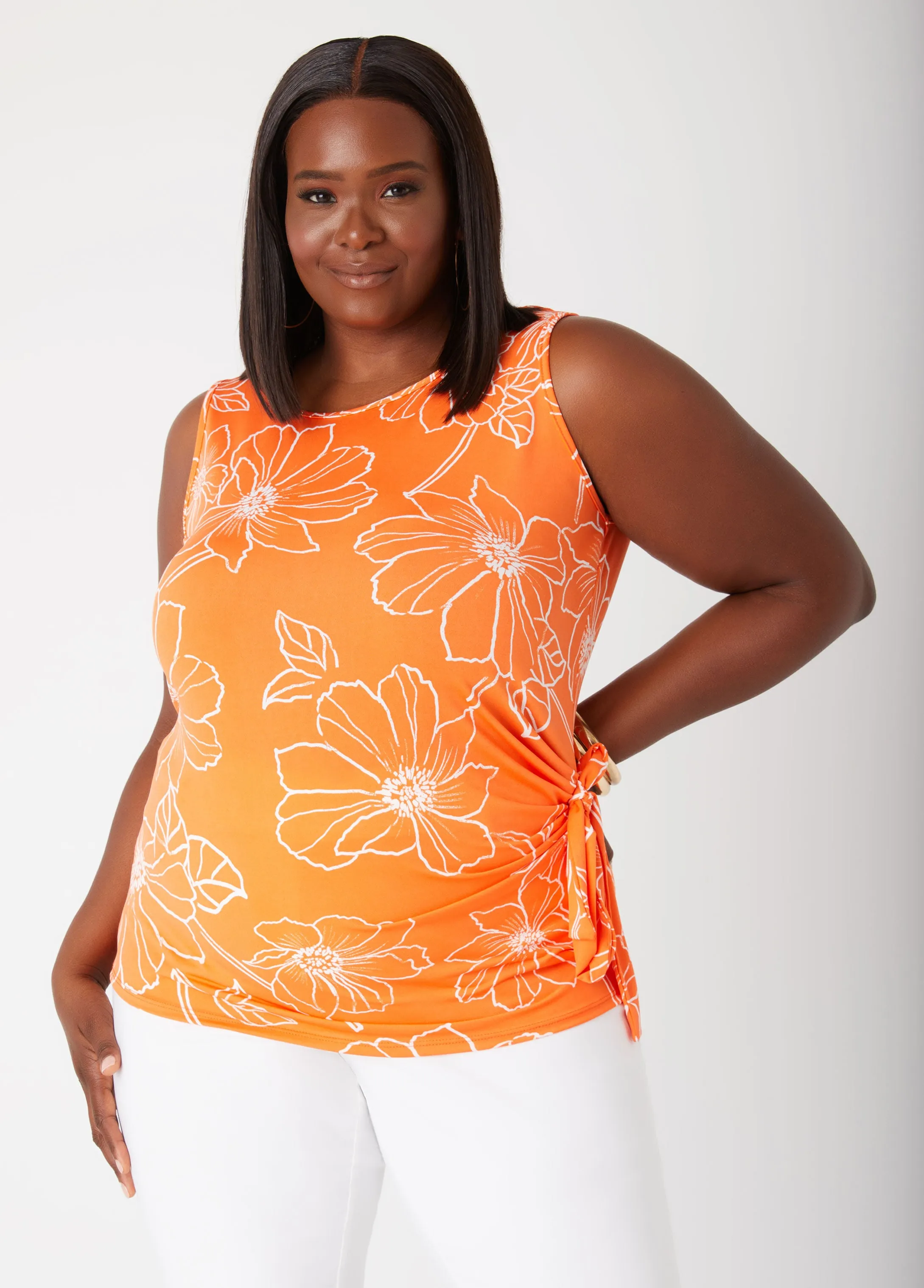 Tie Detailed Floral Print Tank sold by Ashley Stewart