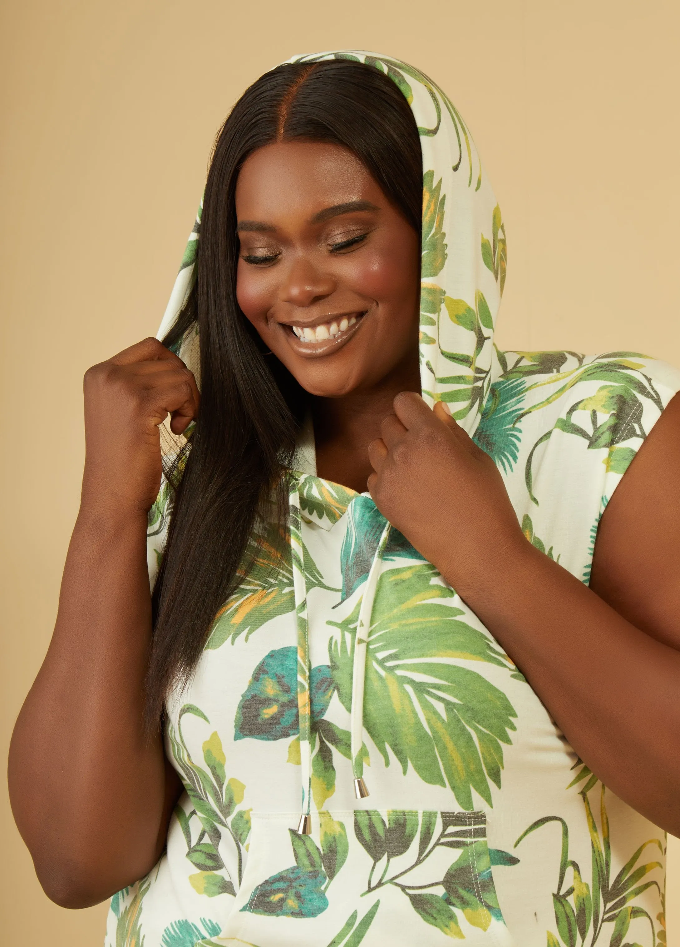 Sleeveless Tropical Print Hoodie sold by Ashley Stewart product image thumbnail 3