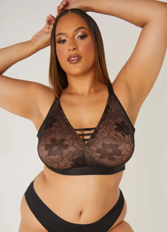 Floral Lace Lattice Wireless Bra sold by Ashley Stewart