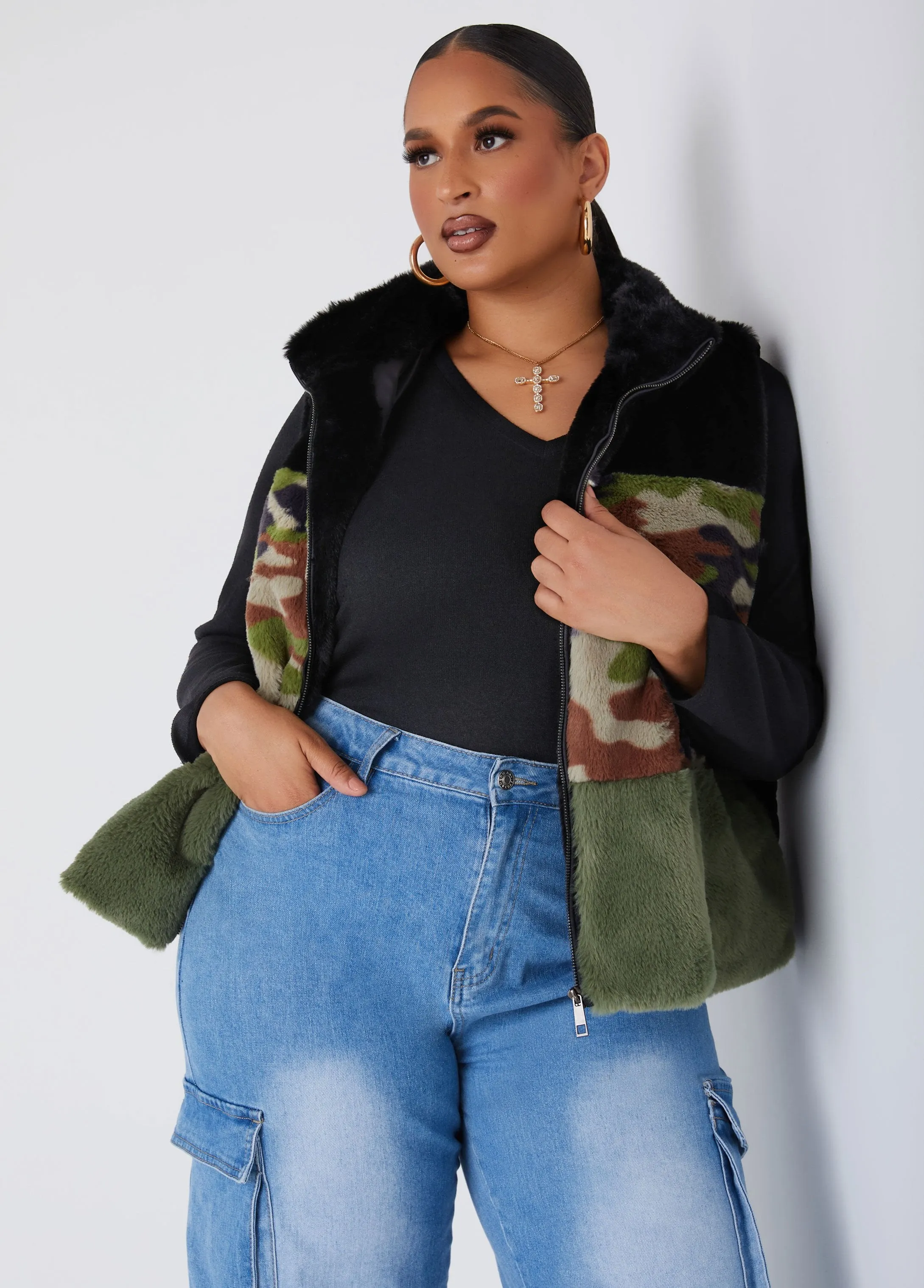 Printed Faux Fur And Quilted Vest sold by Ashley Stewart product image thumbnail 4