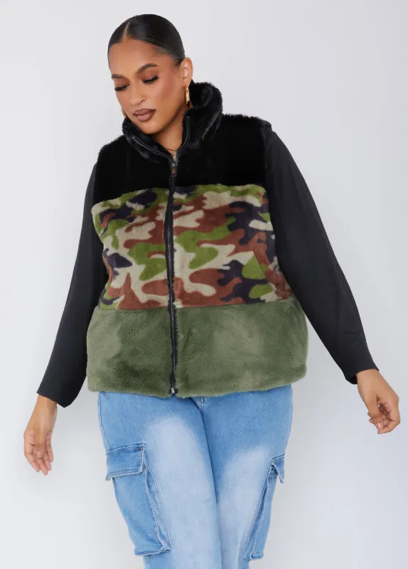 Printed Faux Fur And Quilted Vest sold by Ashley Stewart