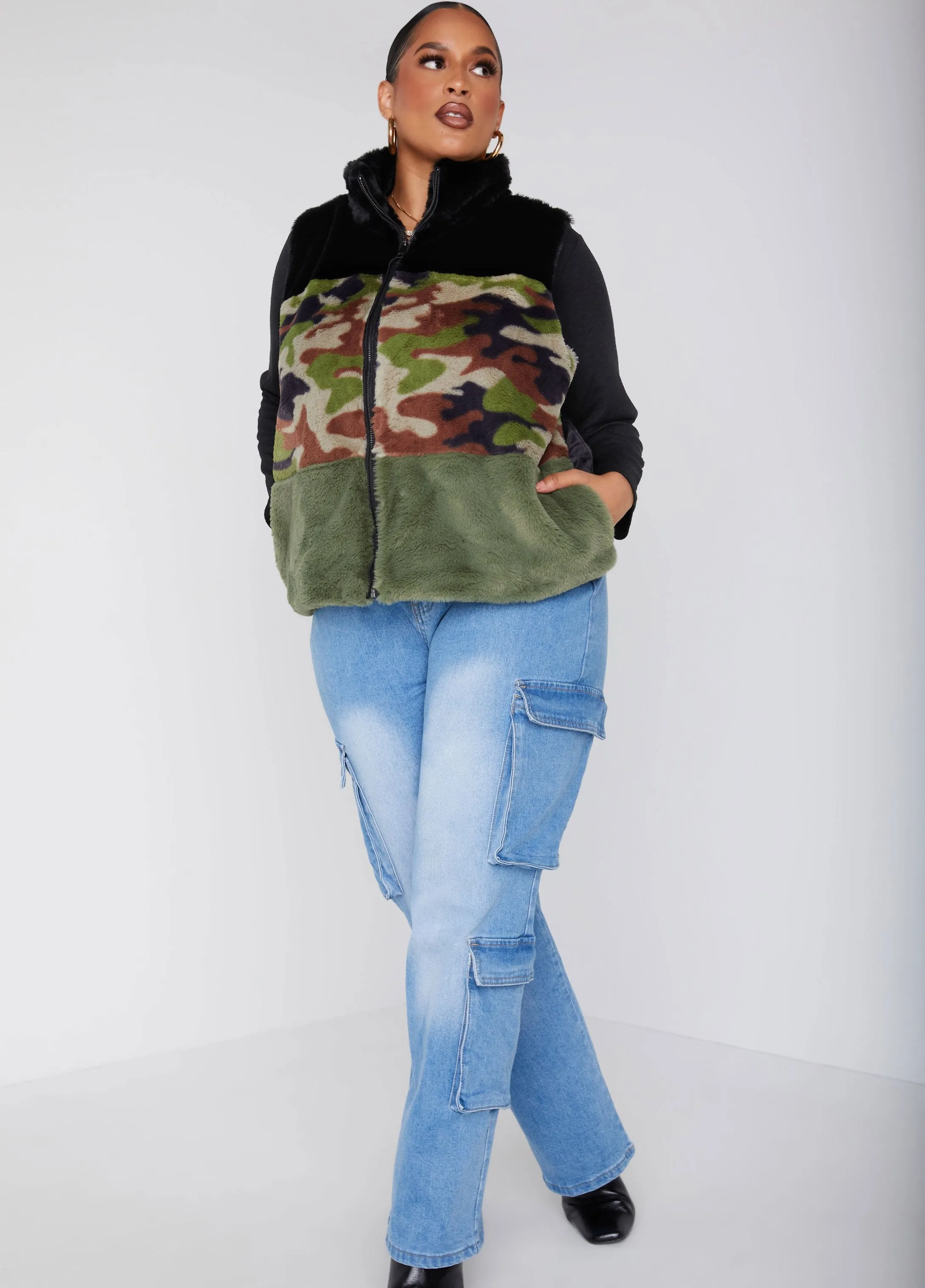 Printed Faux Fur And Quilted Vest sold by Ashley Stewart product image thumbnail 3