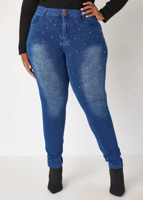 Crystal Mid Rise Skinny Jeans sold by Ashley Stewart