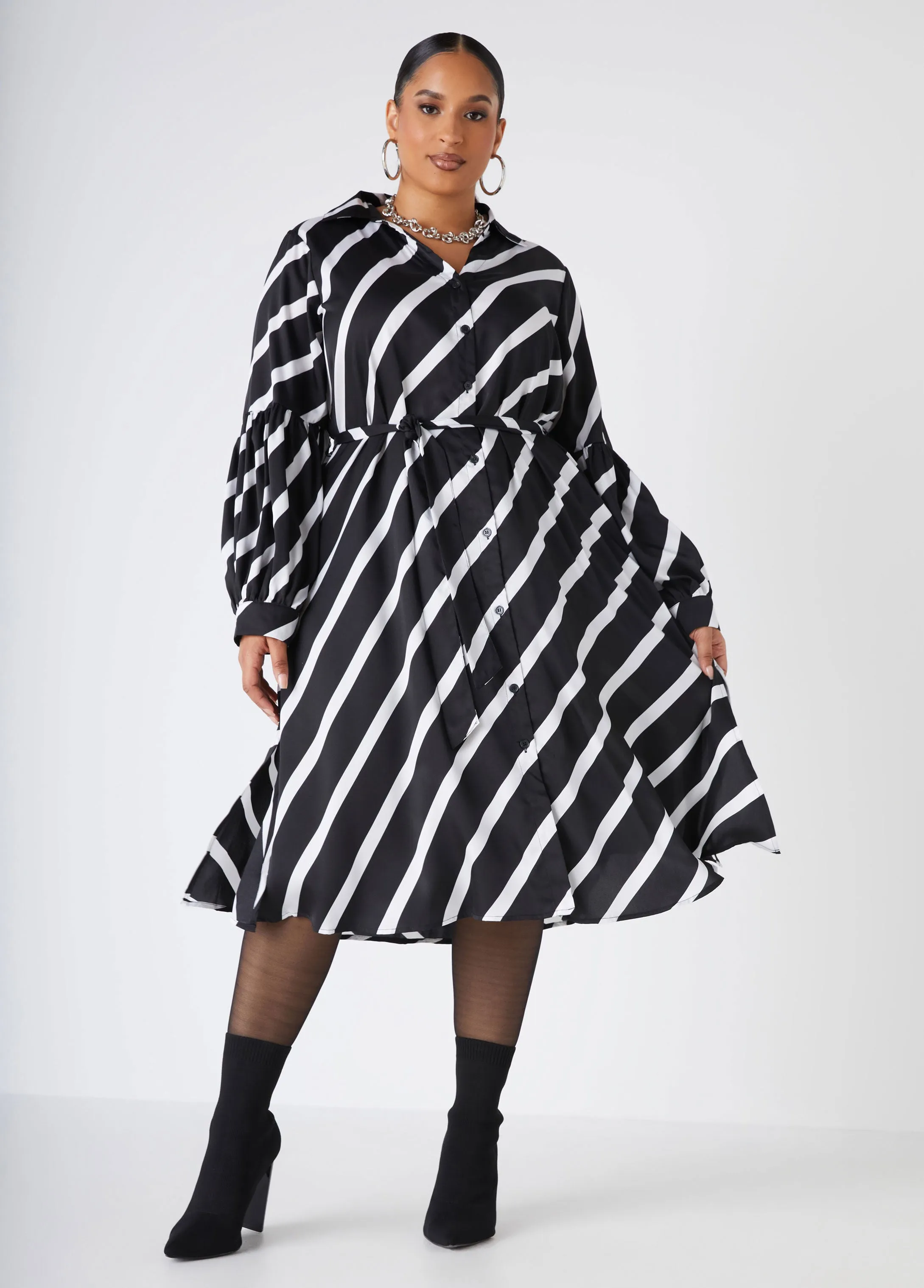 Belted Striped Midaxi Shirtdress sold by Ashley Stewart product image thumbnail 3