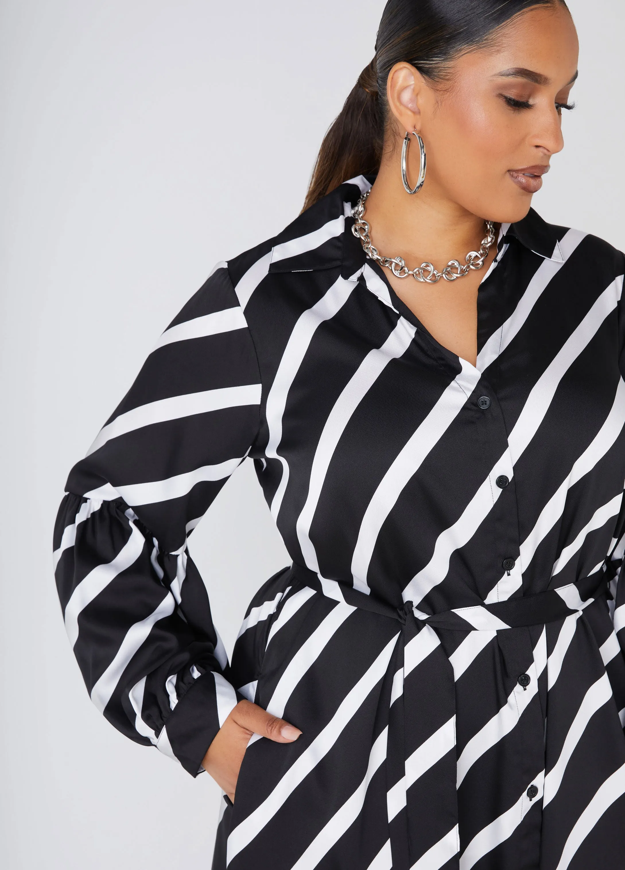 Belted Striped Midaxi Shirtdress sold by Ashley Stewart product image thumbnail 4