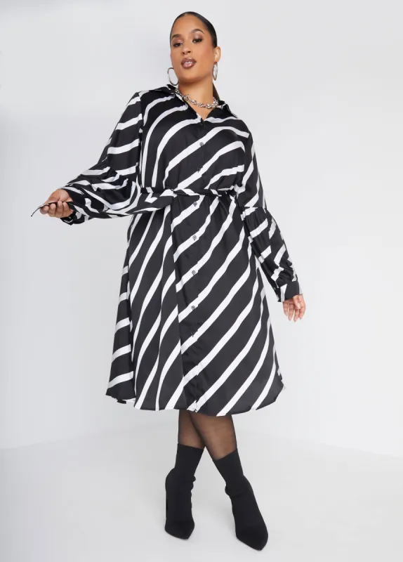 Belted Striped Midaxi Shirtdress sold by Ashley Stewart