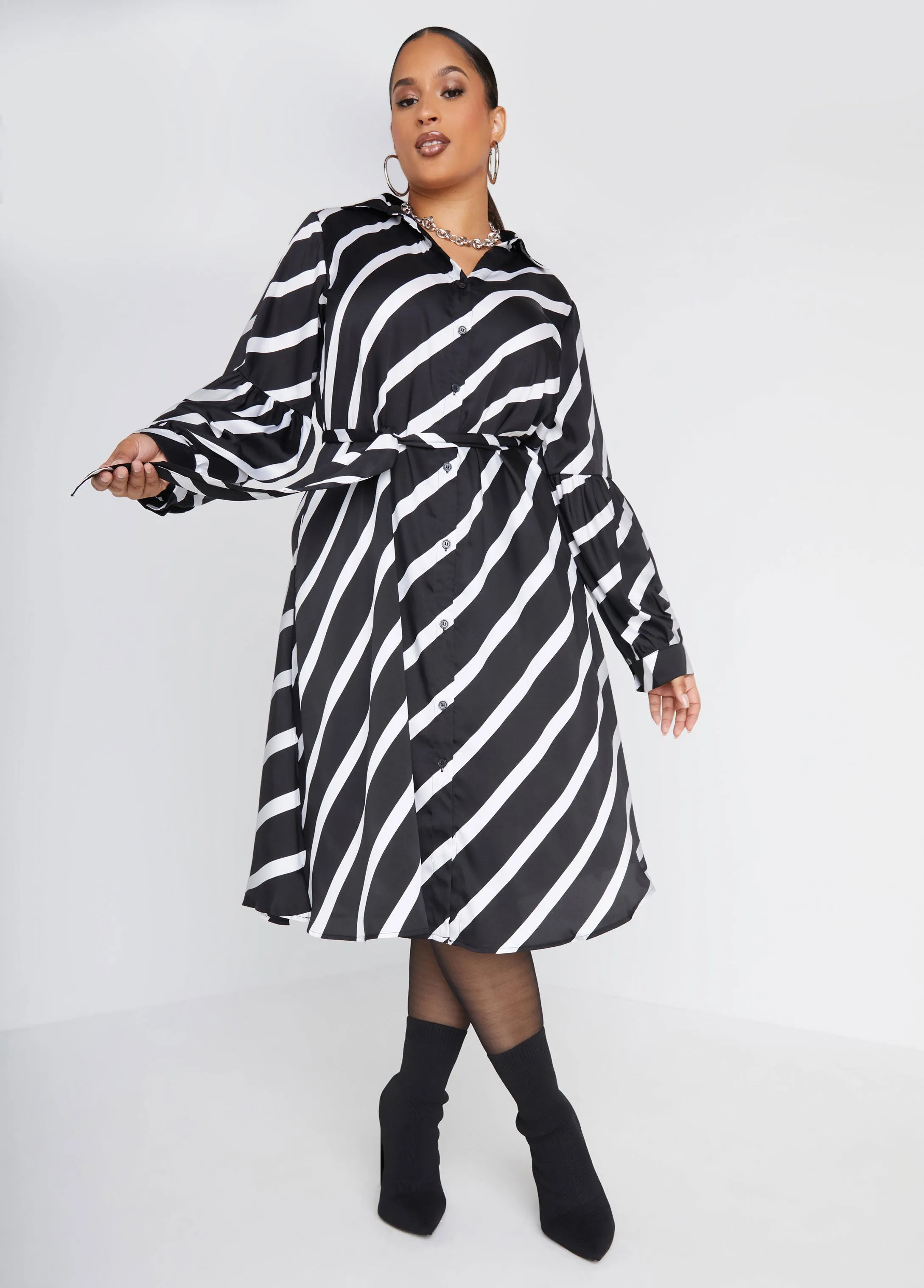 Belted Striped Midaxi Shirtdress sold by Ashley Stewart