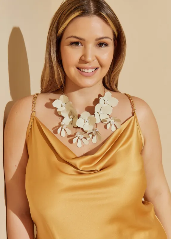 Flower And Faux Pearl Necklace sold by Ashley Stewart
