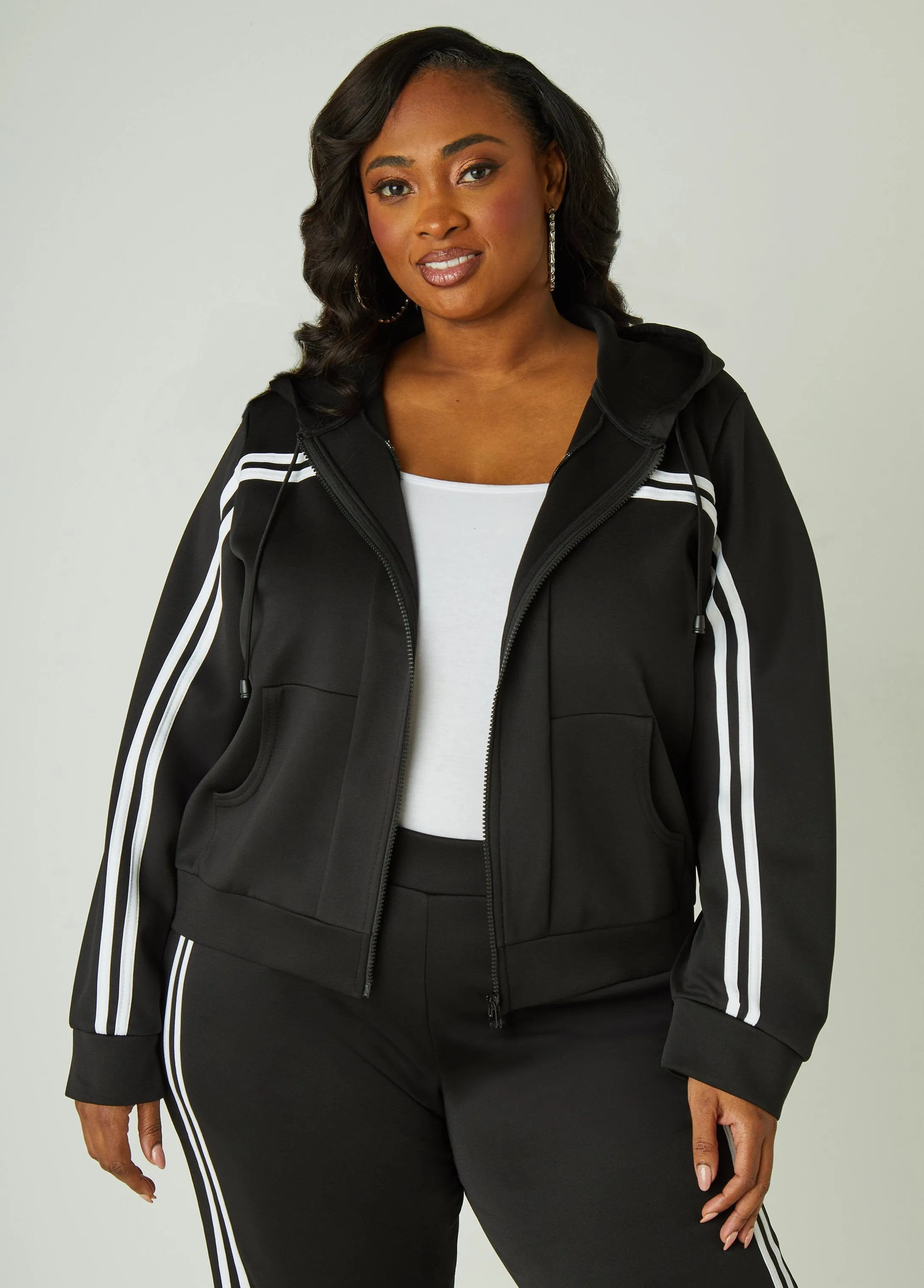 Striped Hooded Track Jacket sold by Ashley Stewart