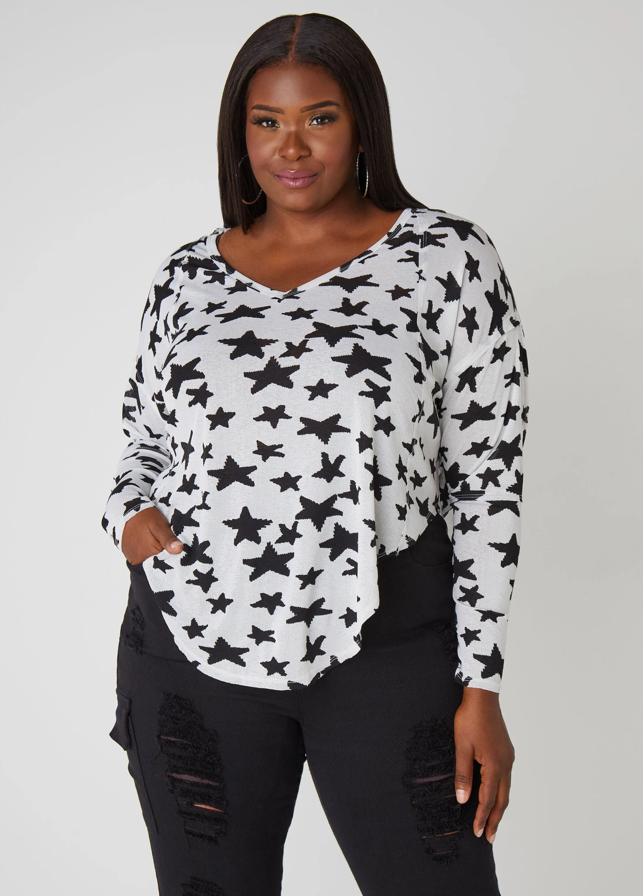 Slub Knit V Neck Top sold by Ashley Stewart product image thumbnail 5