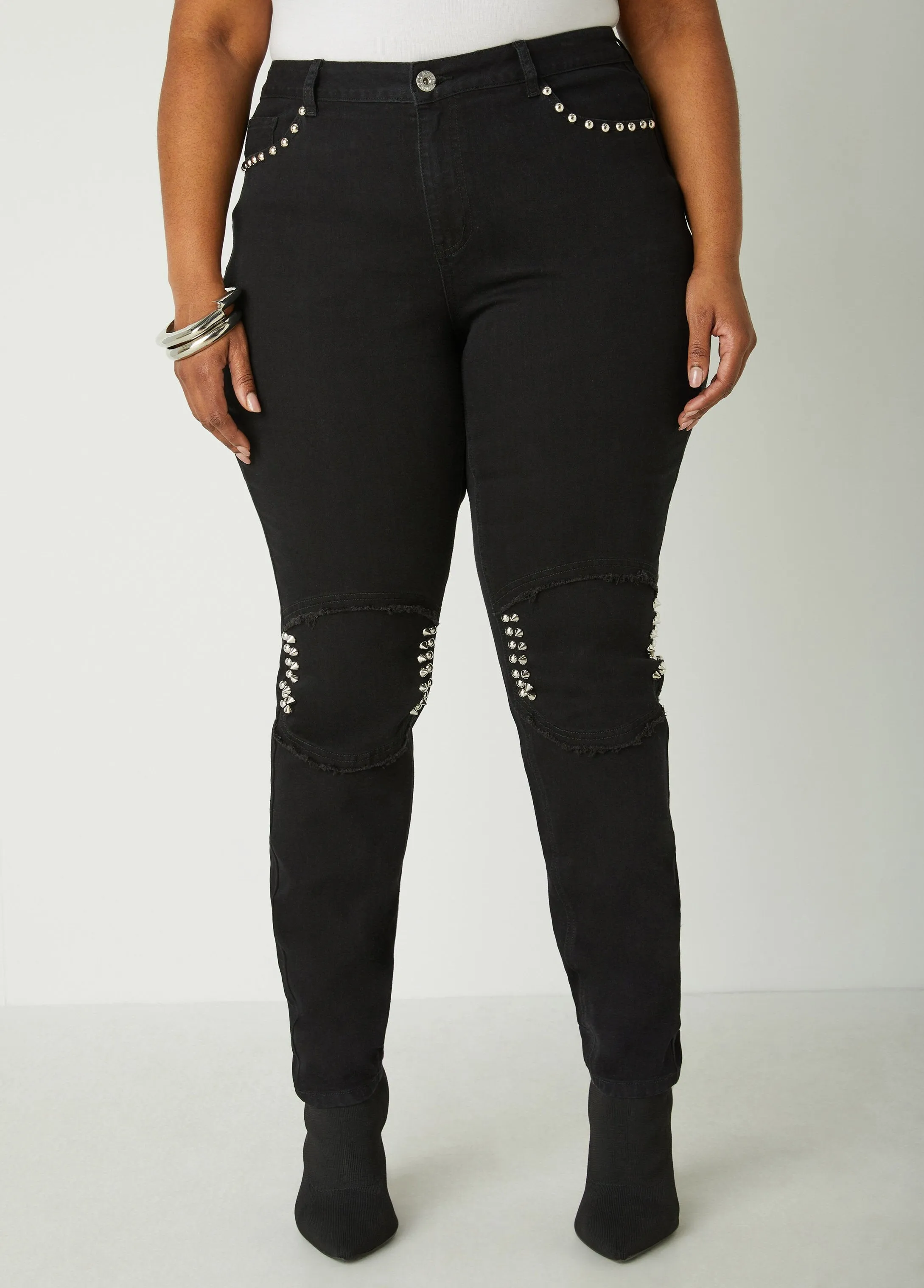 Studded Mid Rise Skinny Jeans sold by Ashley Stewart