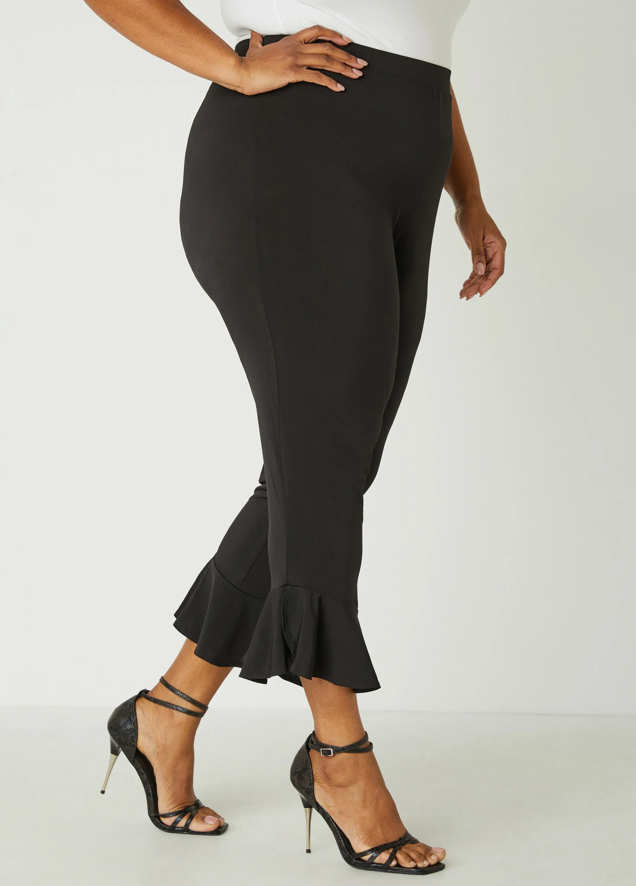 Ruffle Trimmed High Waist Leggings sold by Ashley Stewart product image thumbnail 3