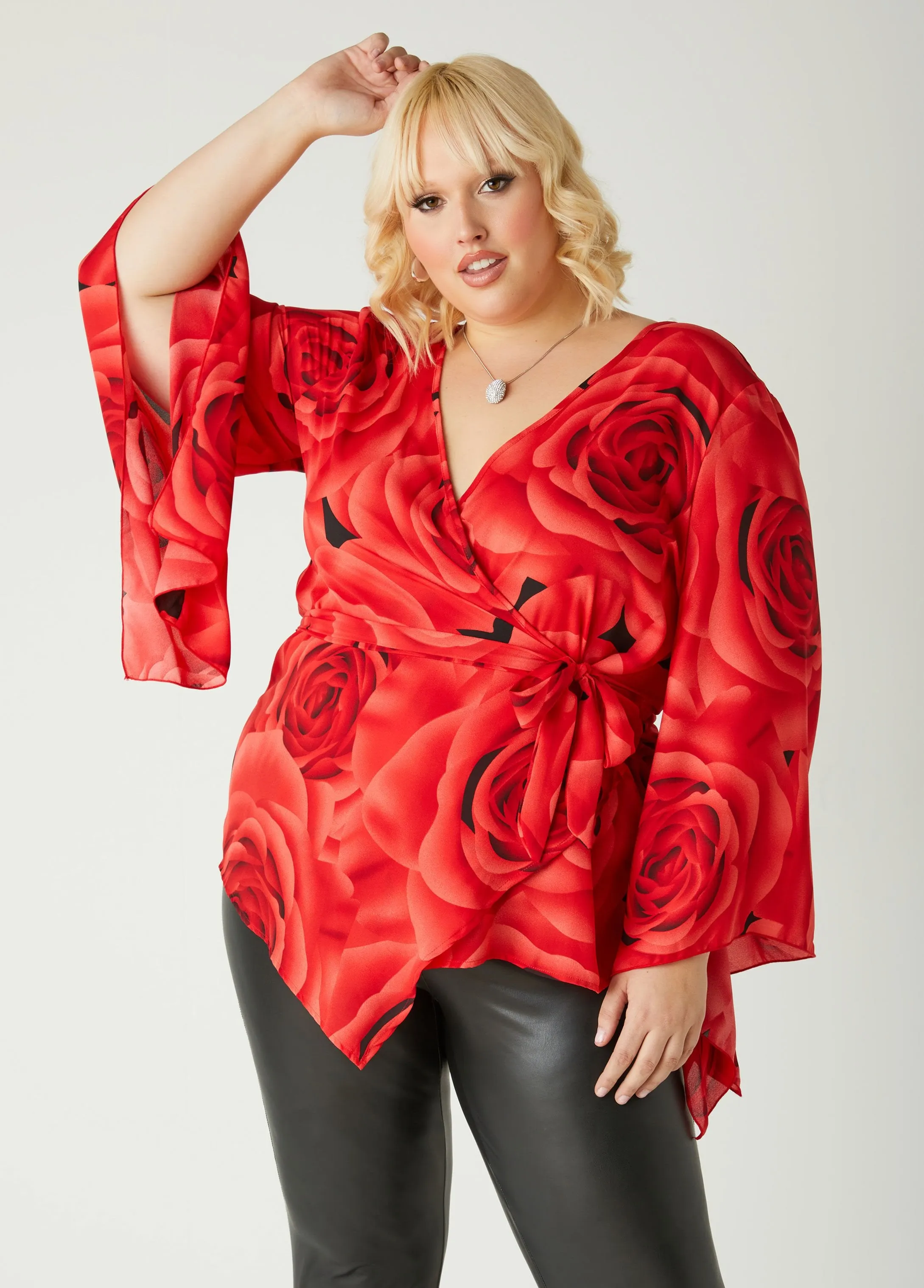 Rose Print Wrap Blouse sold by Ashley Stewart