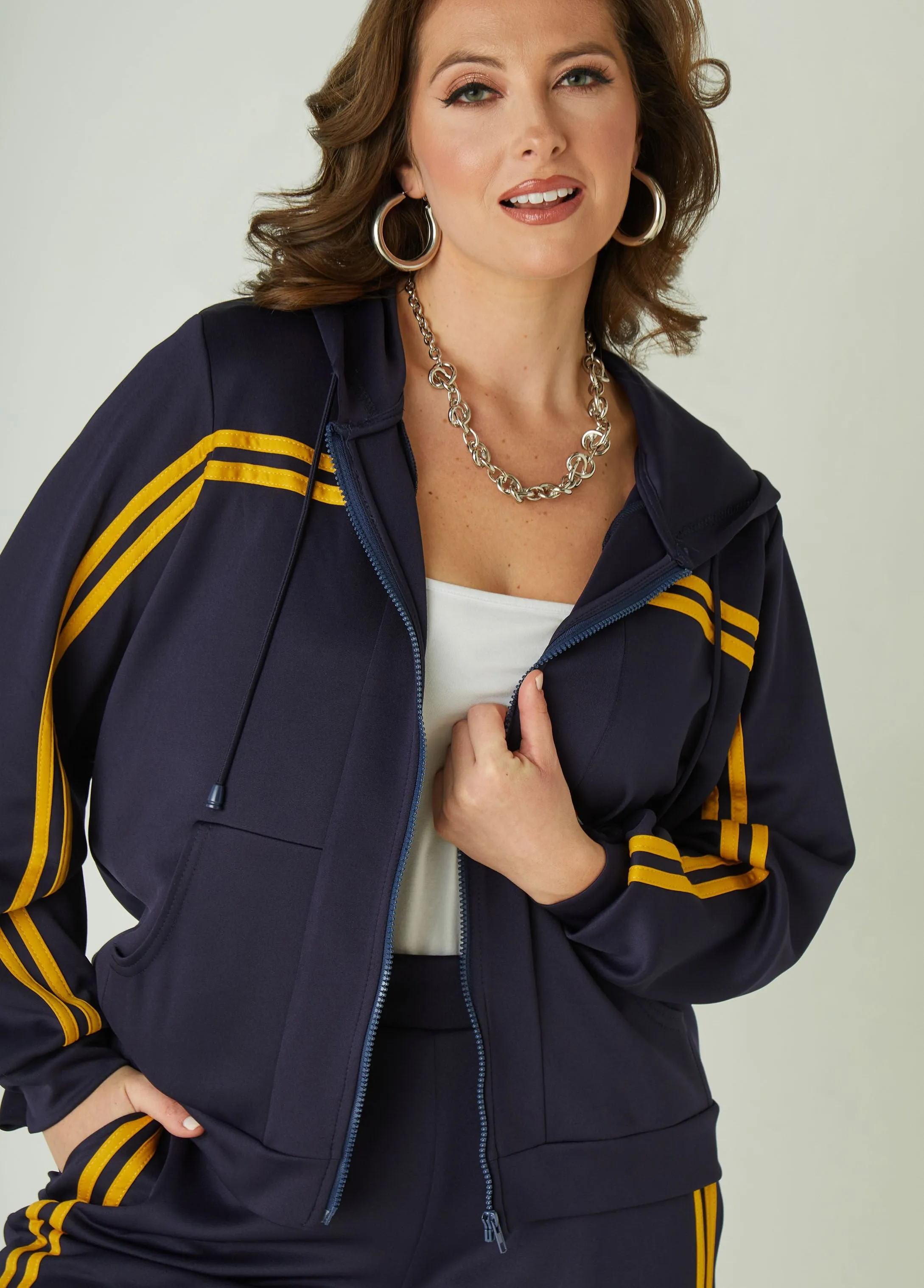 Hooded Striped Track Jacket sold by Ashley Stewart product image thumbnail 4