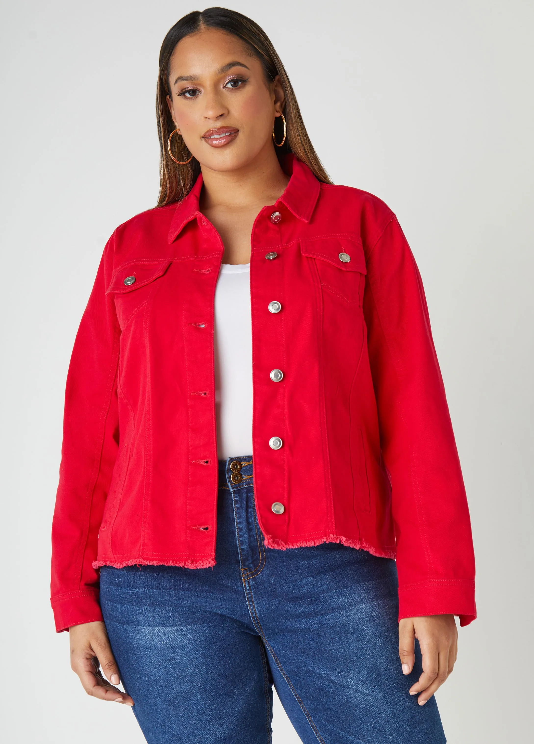 Frayed Denim Jacket sold by Ashley Stewart