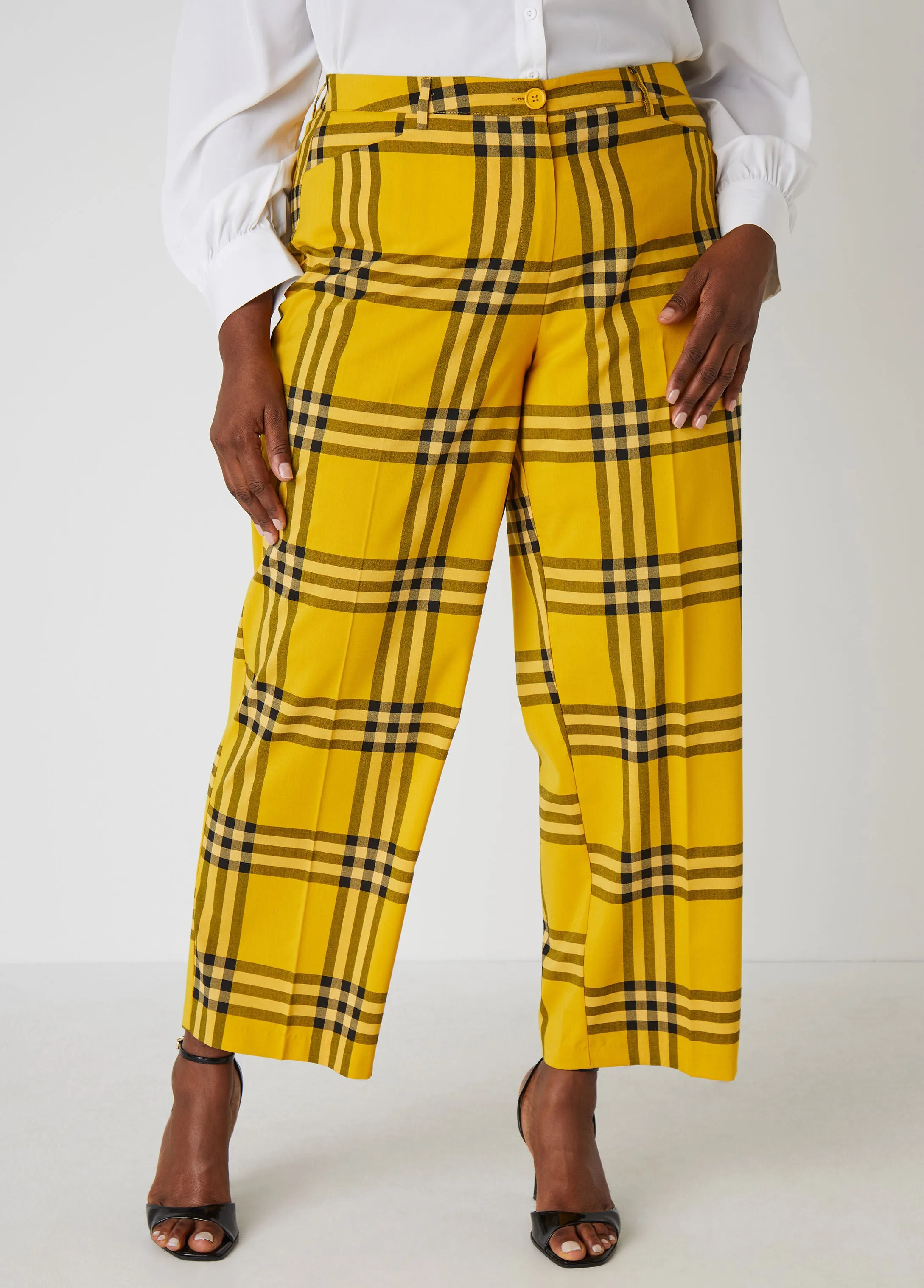 Plaid High Rise Twill Trousers sold by Ashley Stewart product image thumbnail 3