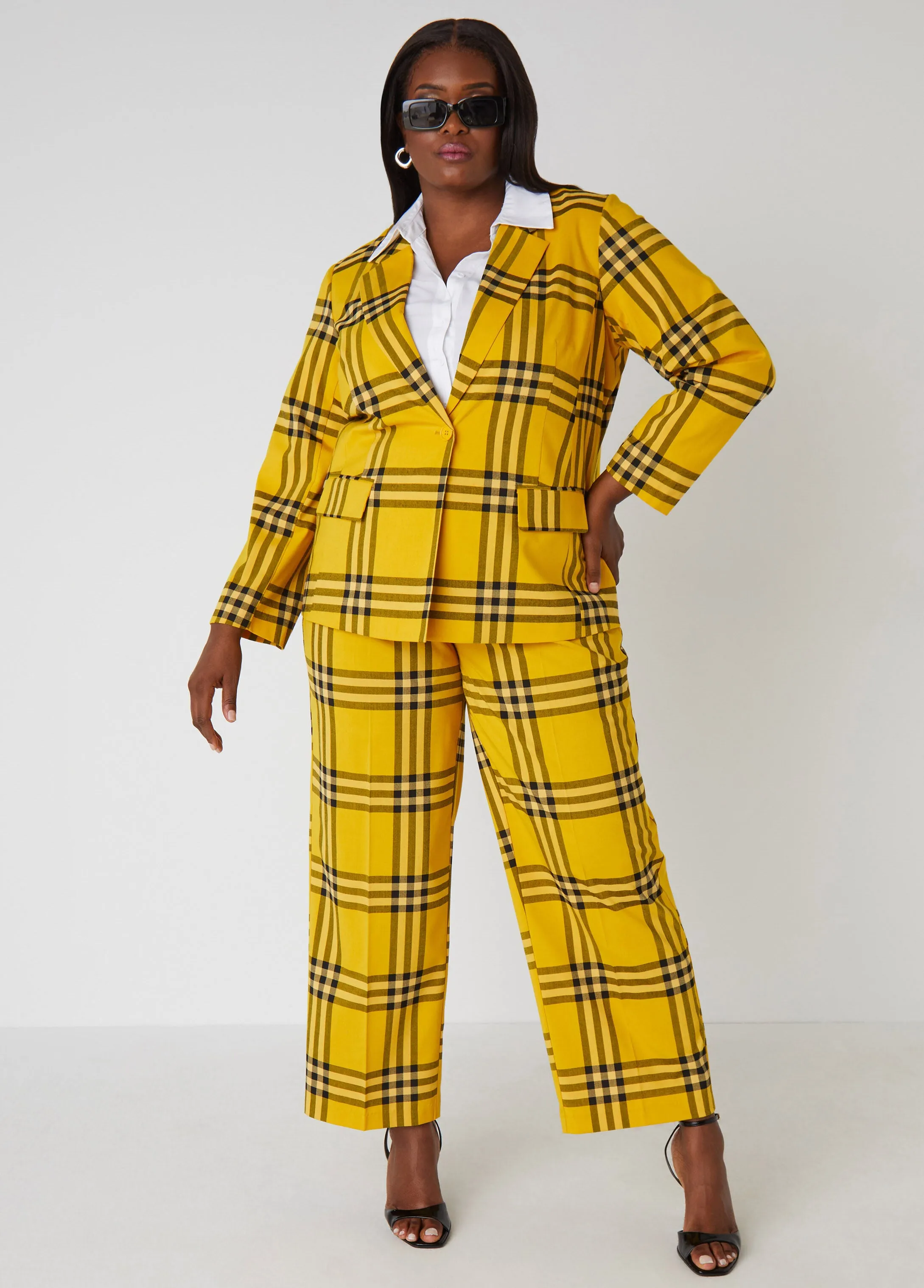 Plaid High Rise Twill Trousers sold by Ashley Stewart product image thumbnail 4
