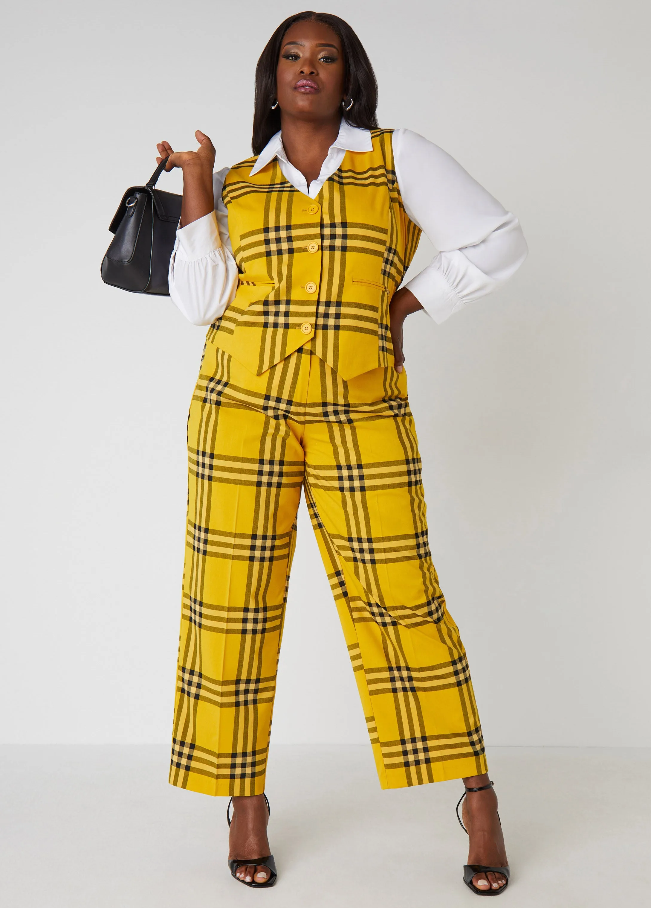 Plaid High Rise Twill Trousers sold by Ashley Stewart