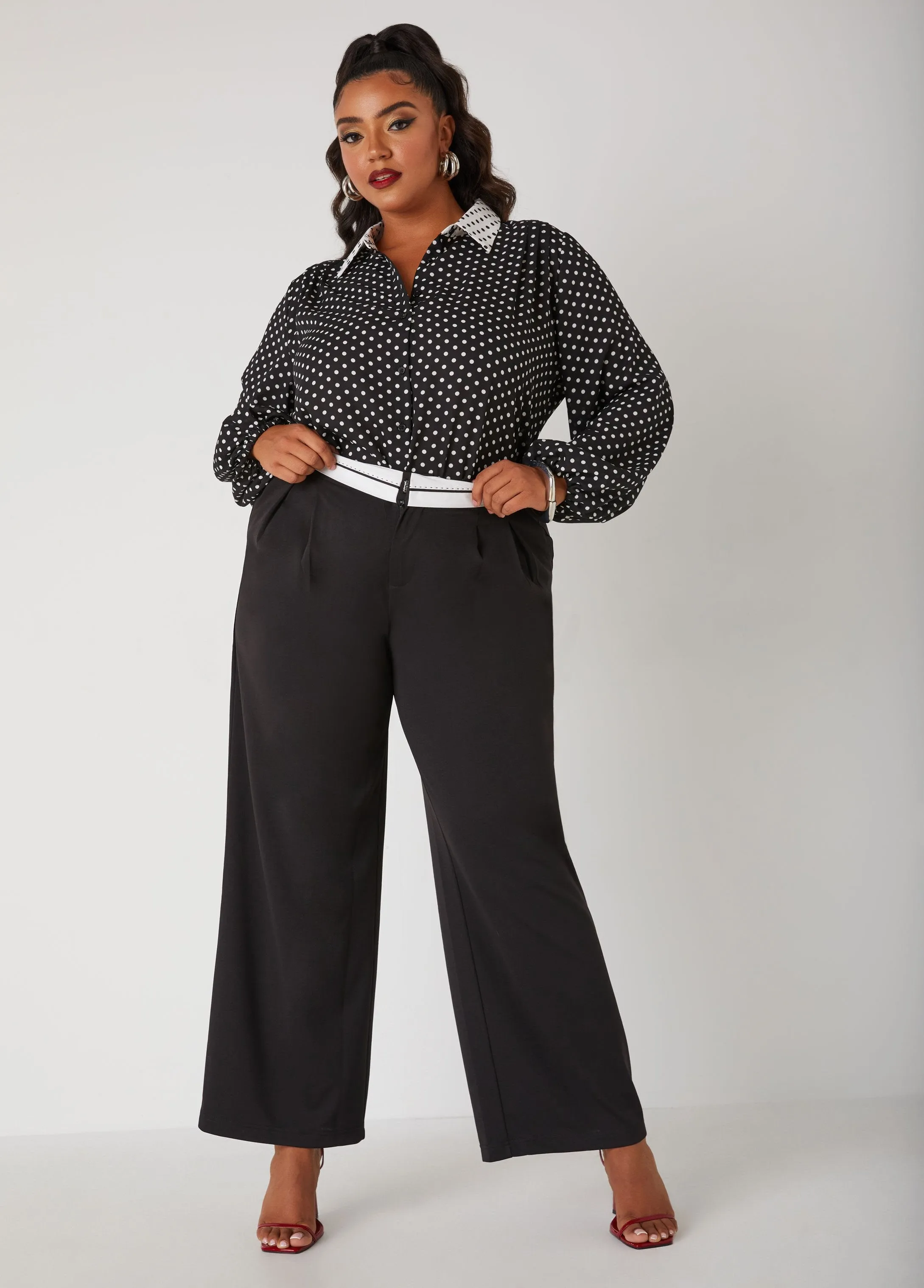Poplin Trimmed Wide Leg Pants sold by Ashley Stewart product image thumbnail 3