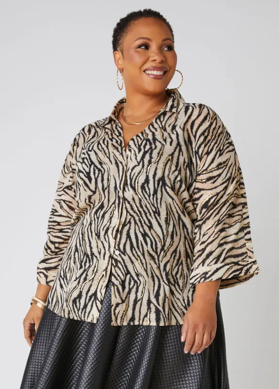 Metallic Trimmed Zebra Shirt made by Ashley Stewart