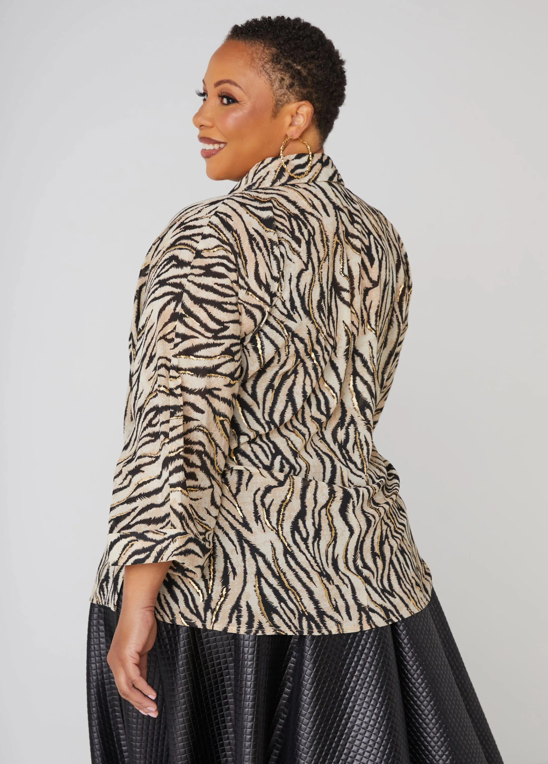 Metallic Trimmed Zebra Shirt sold by Ashley Stewart product image thumbnail 2