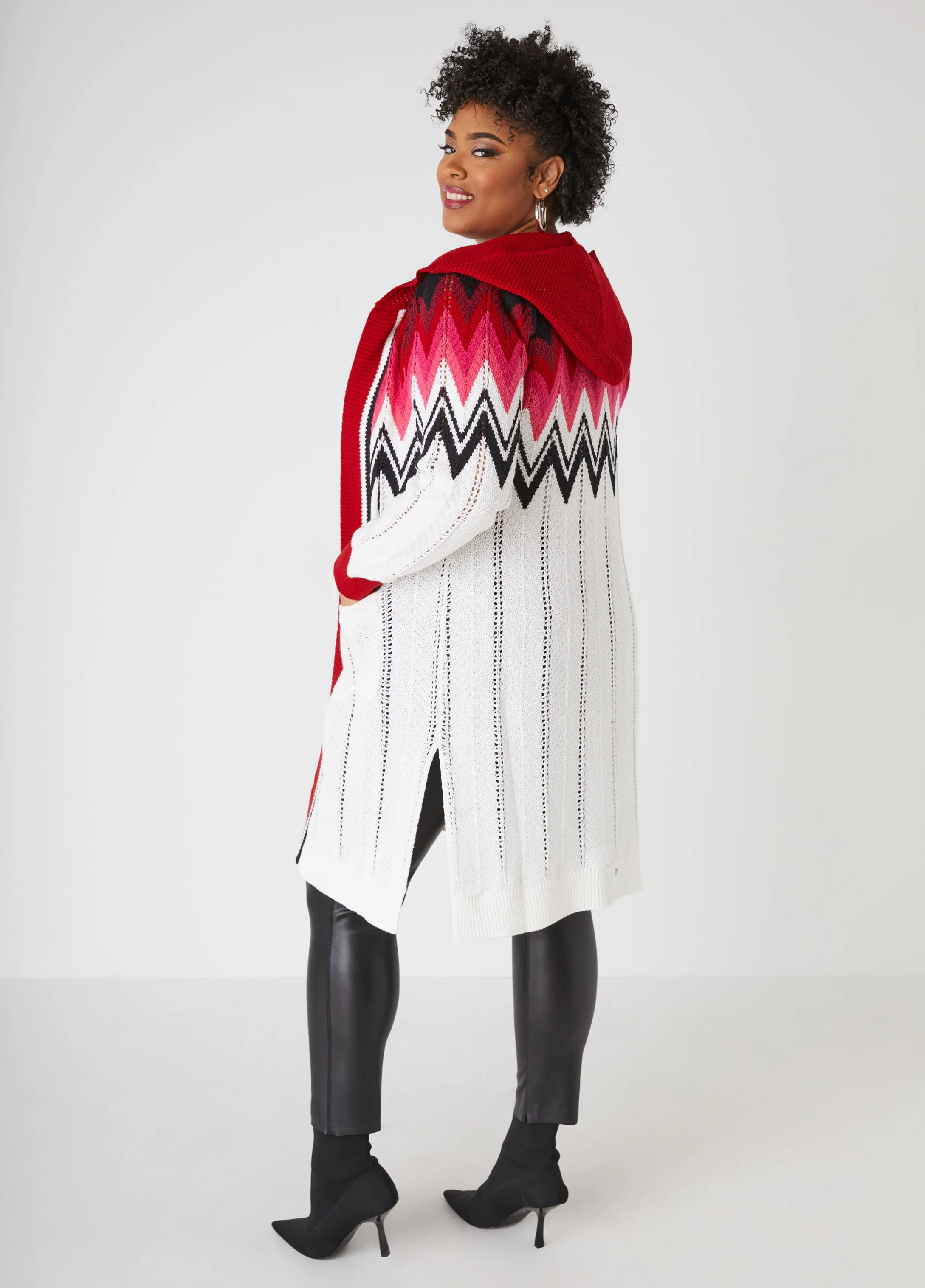 Hooded Zig Zag Open Front Cardigan sold by Ashley Stewart product image thumbnail 2