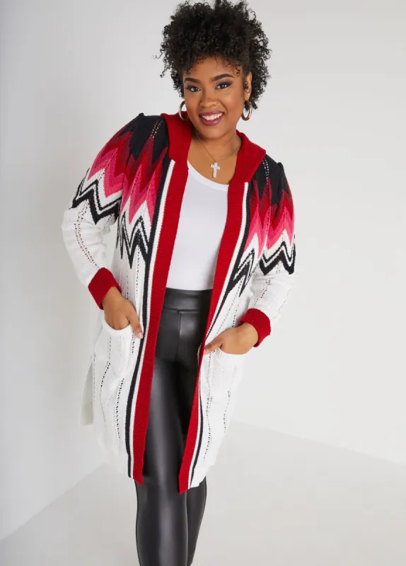 Hooded Zig Zag Open Front Cardigan sold by Ashley Stewart
