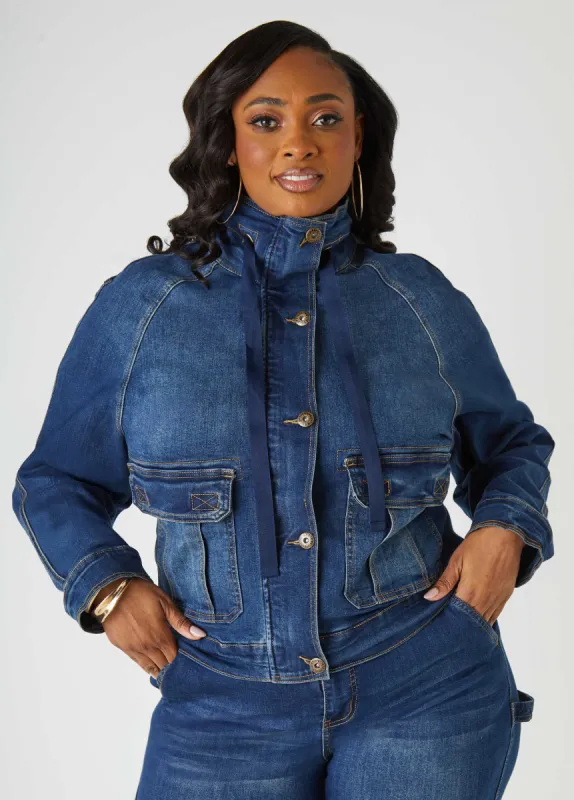 Drawstring Denim Jacket sold by Ashley Stewart