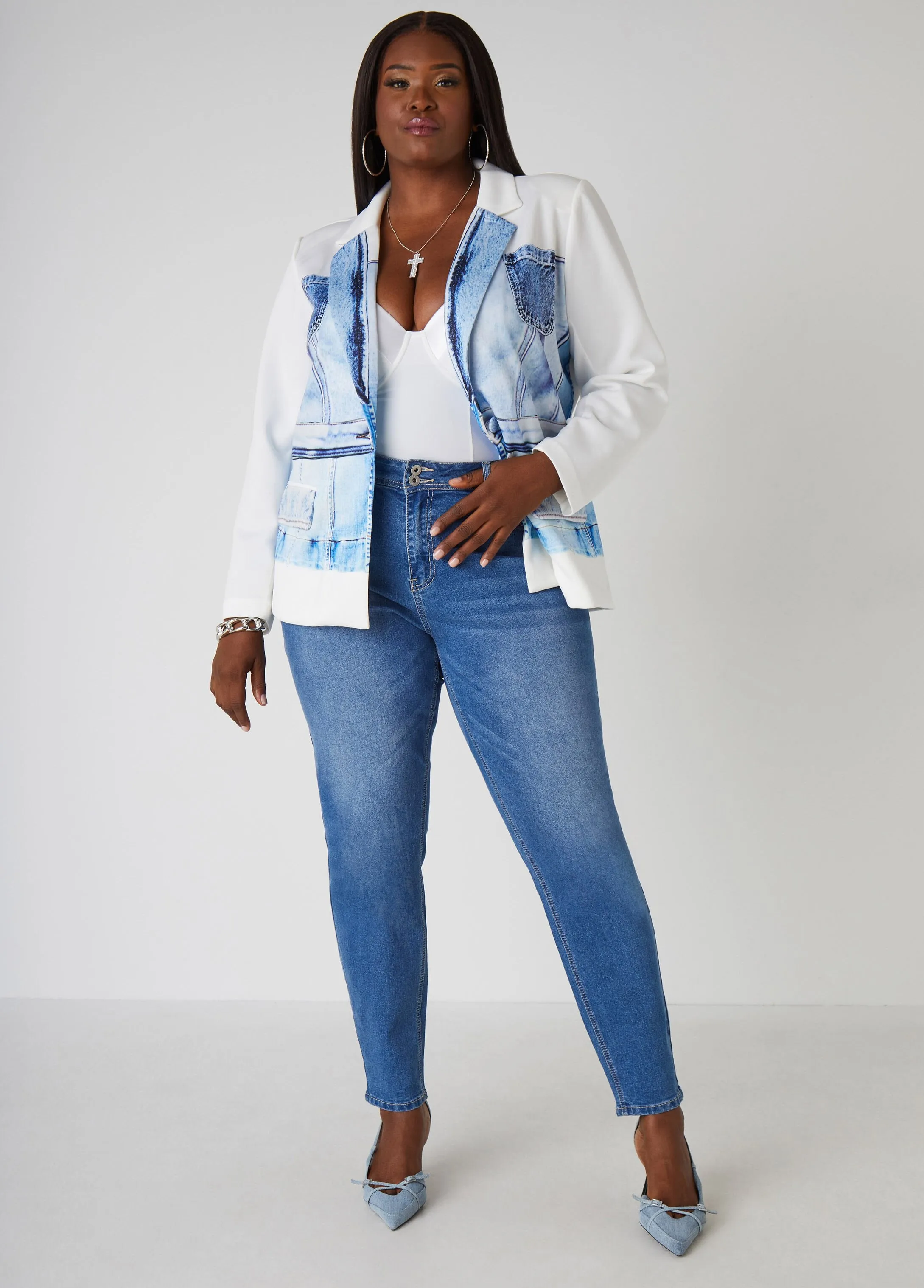 Denim Print Scuba Blazer sold by Ashley Stewart product image thumbnail 3