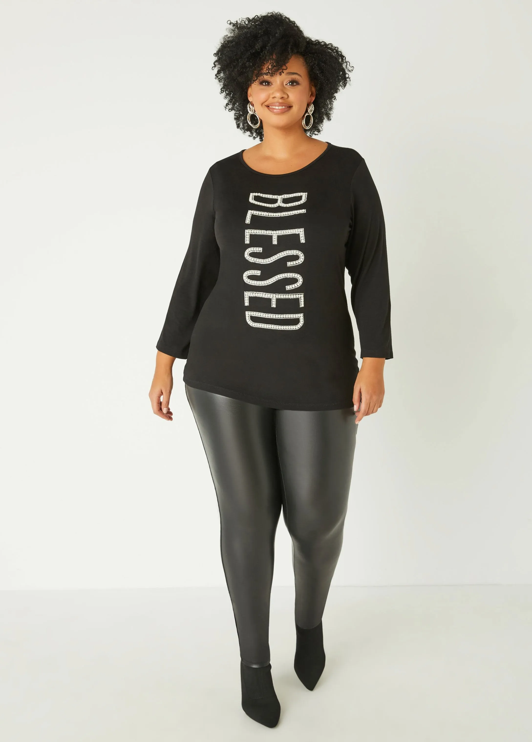 Blessed Faux Pearl And Crystal Tee sold by Ashley Stewart product image thumbnail 3