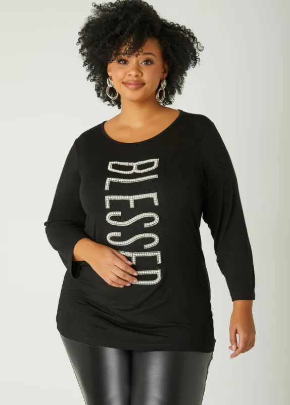 Blessed Faux Pearl And Crystal Tee sold by Ashley Stewart