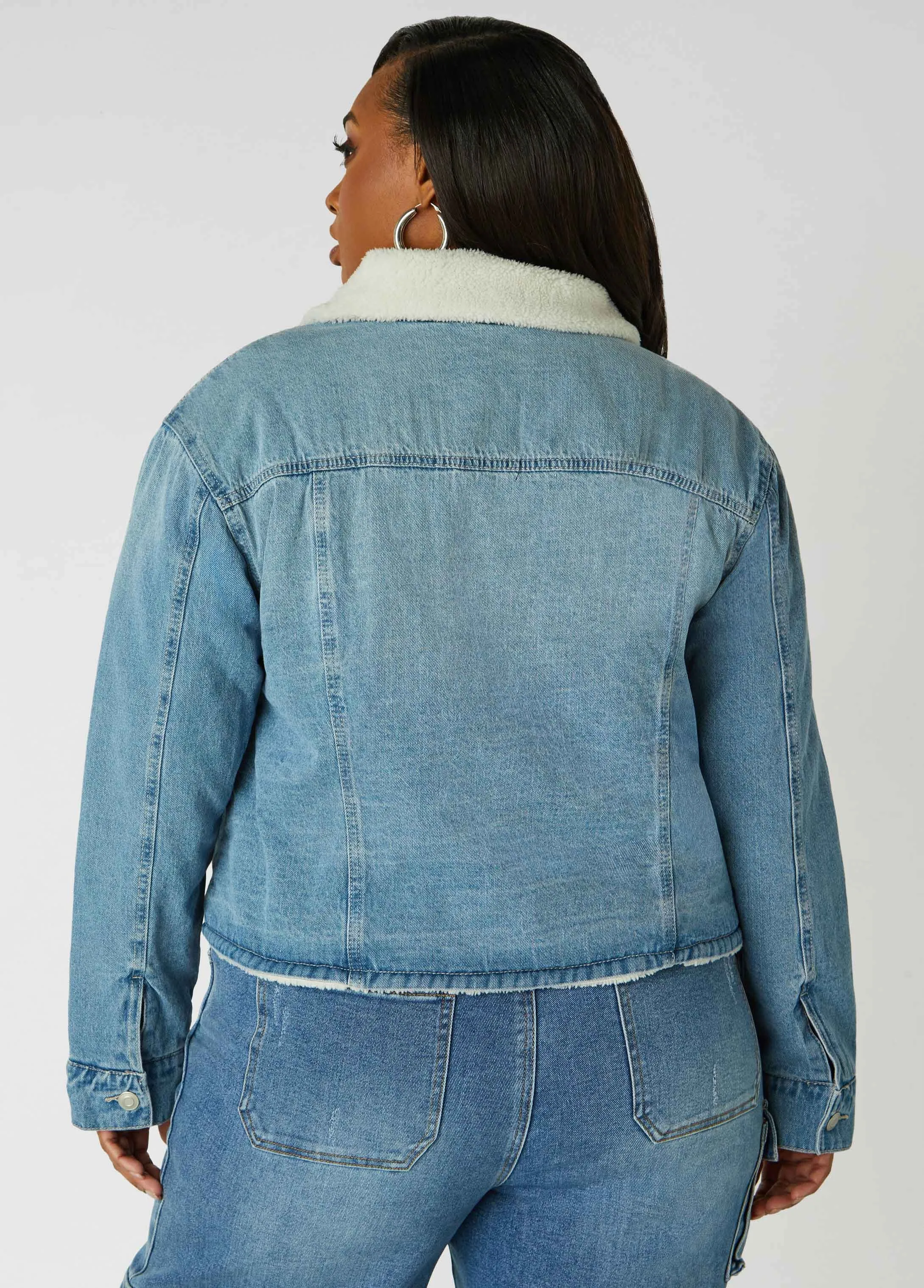 Faux Shearling Lined Denim Jacket sold by Ashley Stewart product image thumbnail 2