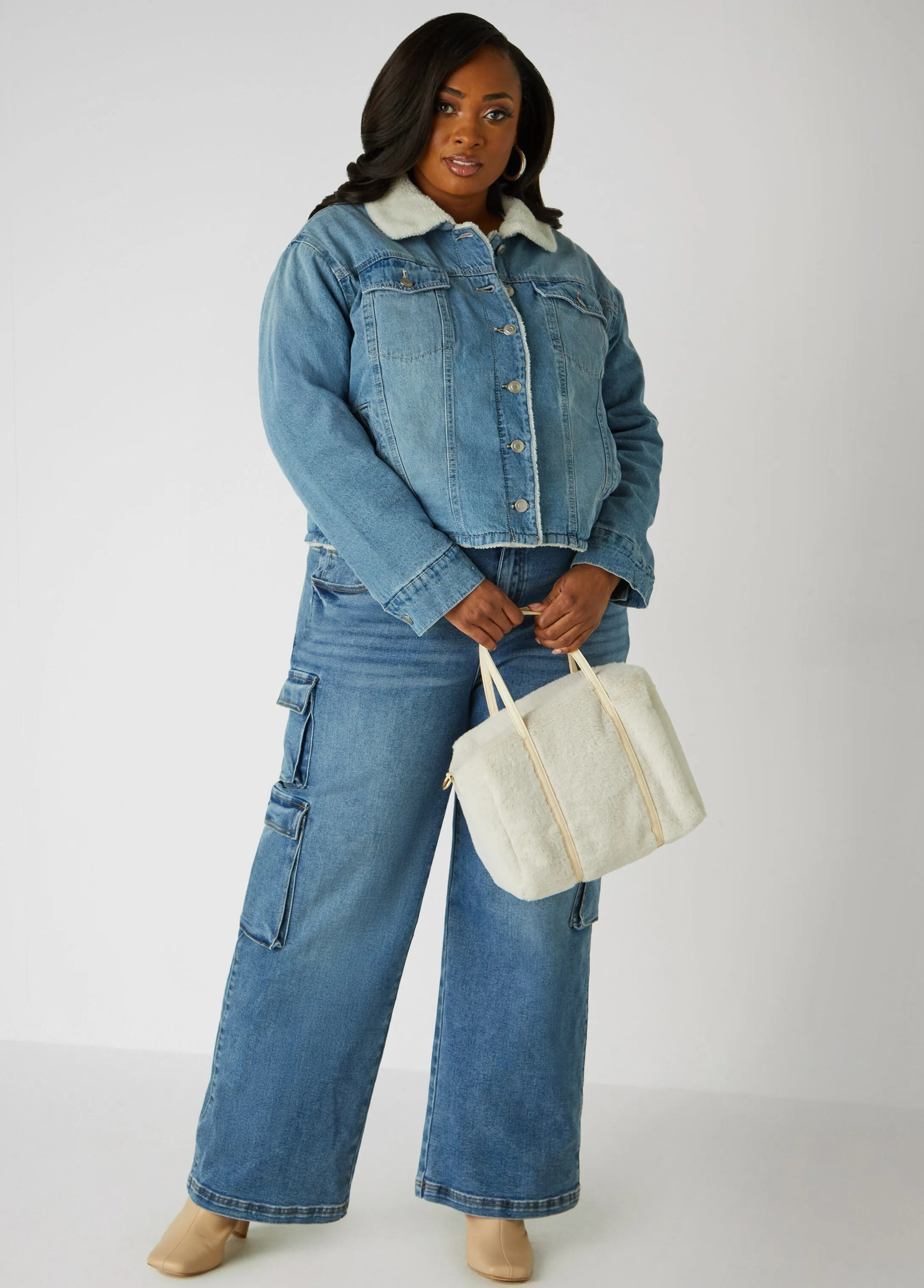 Faux Shearling Lined Denim Jacket sold by Ashley Stewart product image thumbnail 3