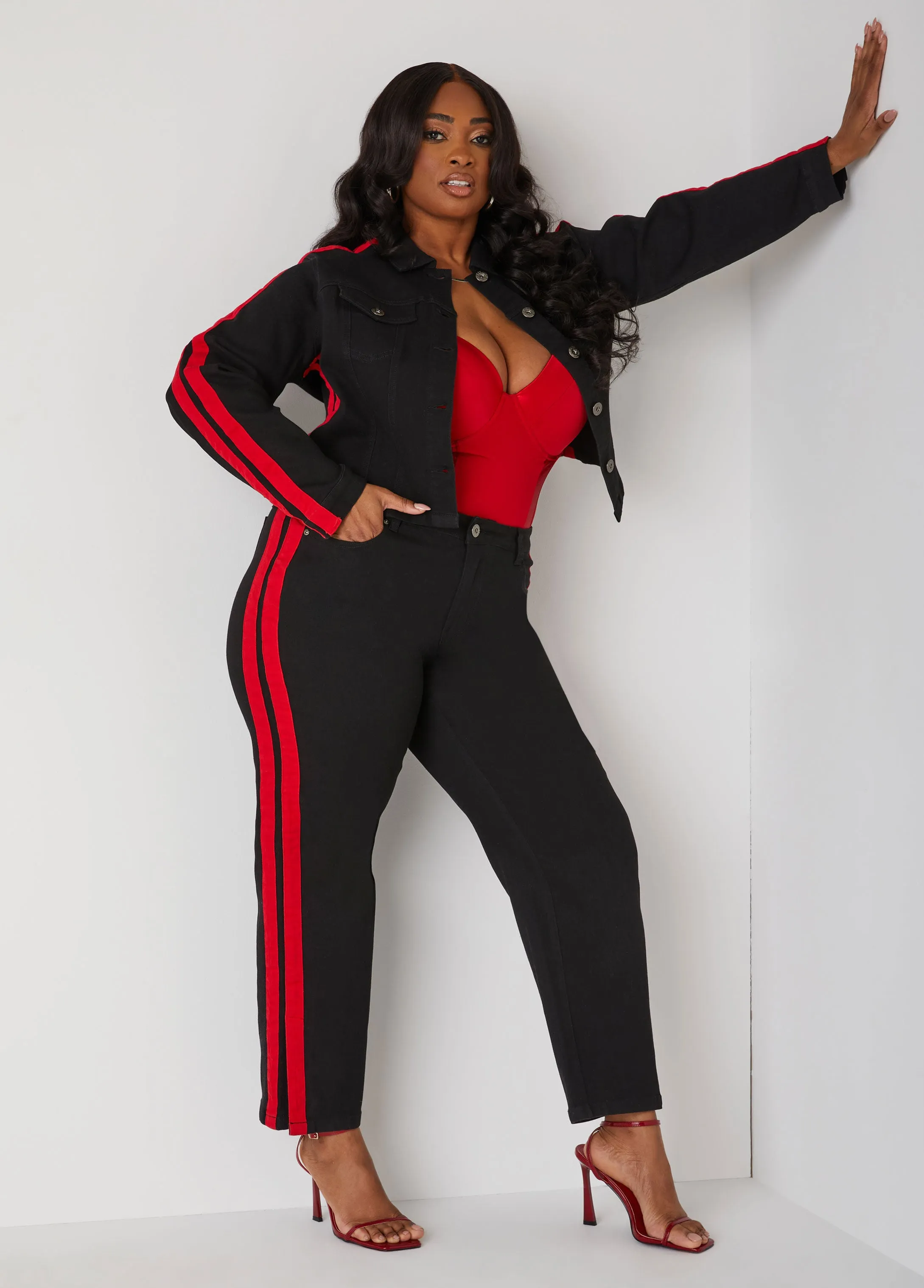 Cropped Striped Denim Jacket sold by Ashley Stewart product image thumbnail 4