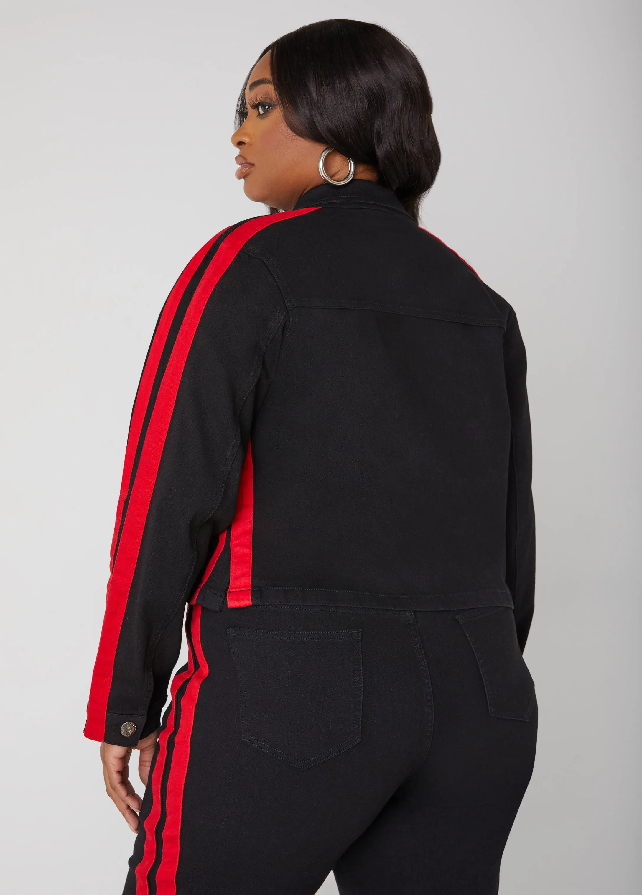 Cropped Striped Denim Jacket sold by Ashley Stewart product image thumbnail 2