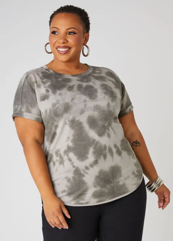Faith Crystal Tie Dyed Tee sold by Ashley Stewart