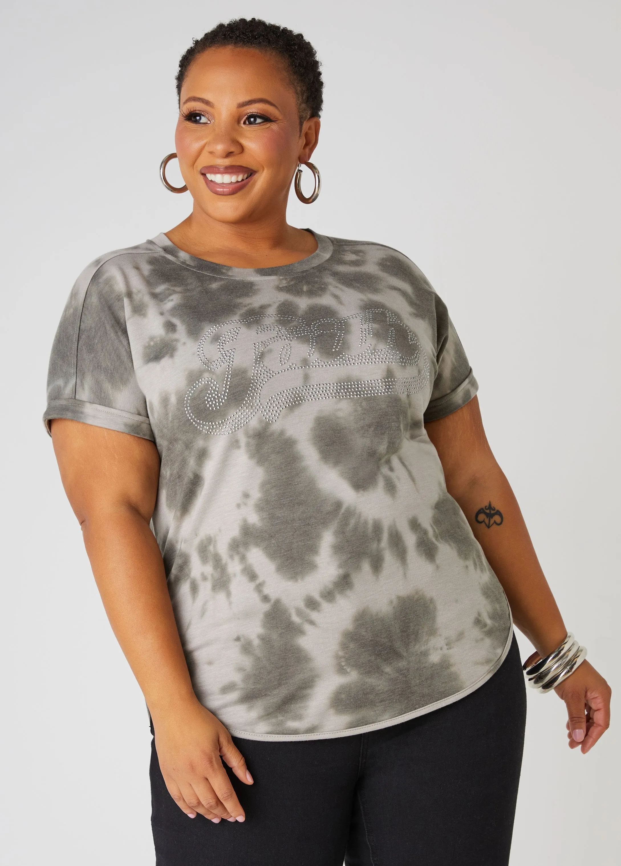 Faith Crystal Tie Dyed Tee sold by Ashley Stewart
