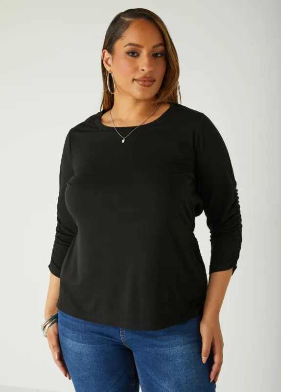 Crepe Paneled Ruched Top sold by Ashley Stewart